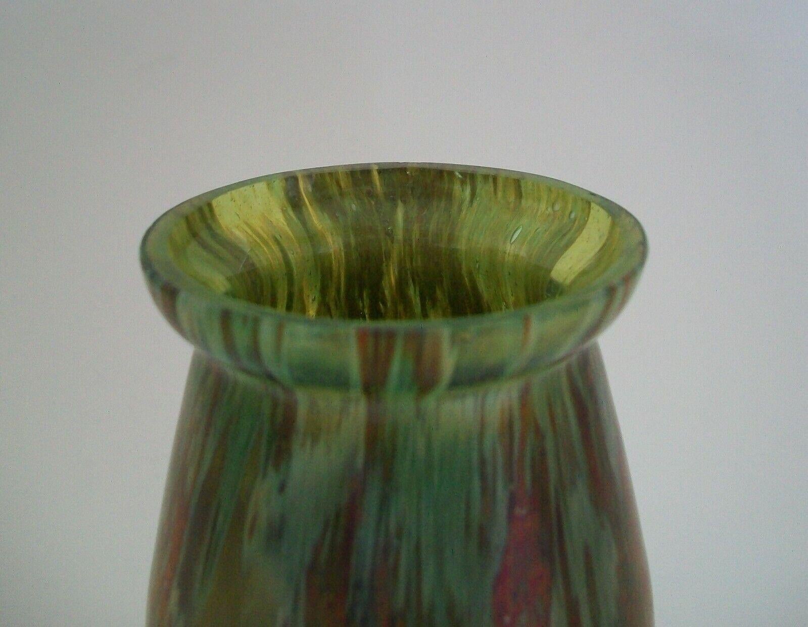 Art Glass Kralik, Art Nouveau Moss Agate Satin Glass Vase, Czech Republic, 20th Century For Sale