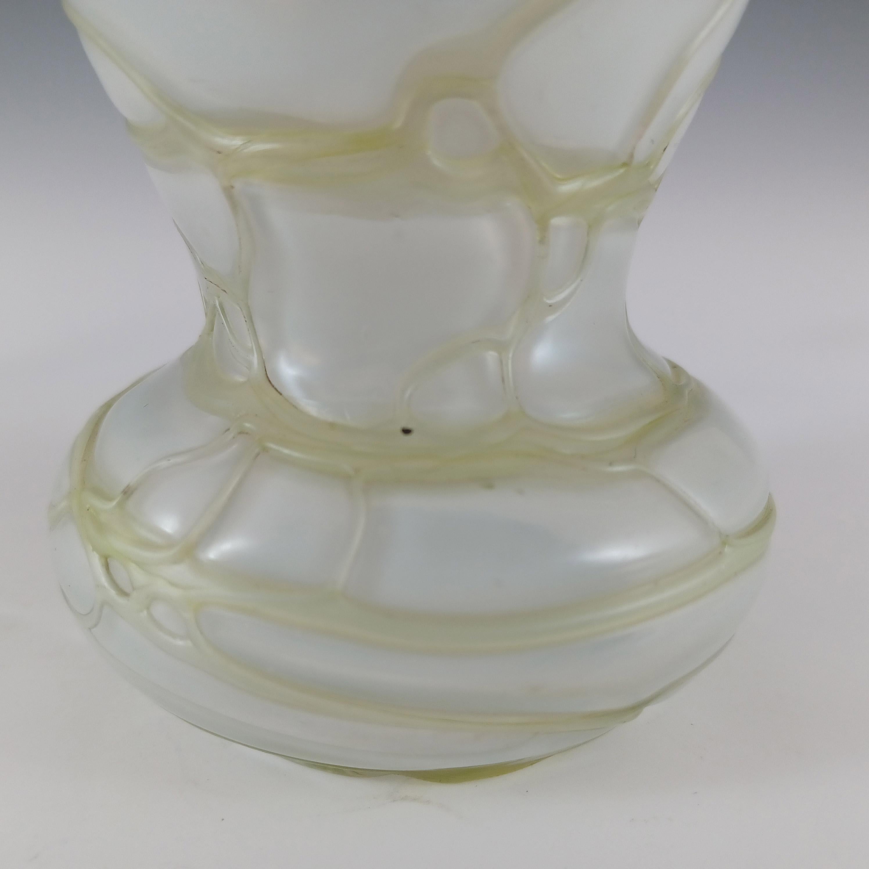 Czech Kralik Art Nouveau Pearl & Green Veined Glass Vase For Sale