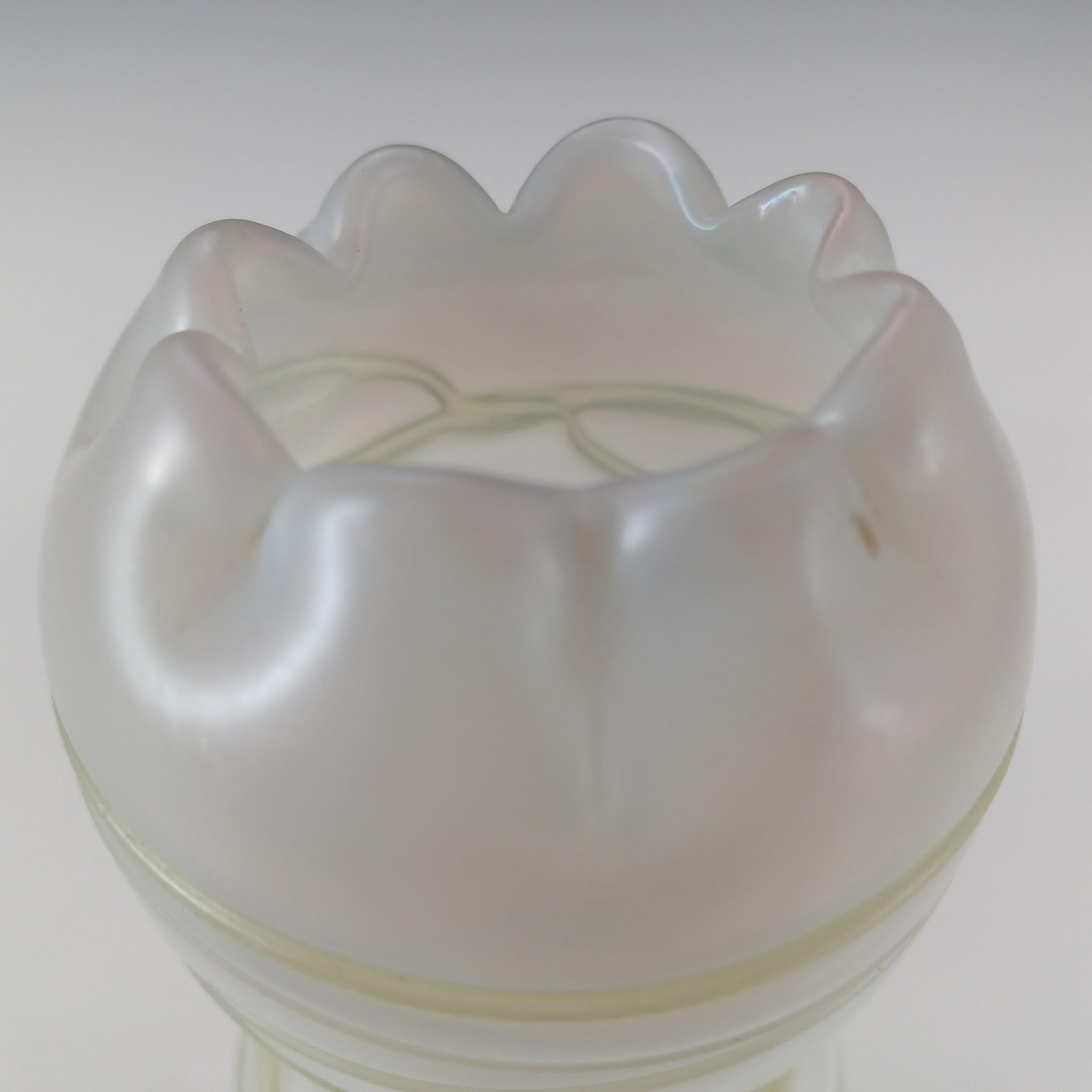 Kralik Art Nouveau Pearl & Green Veined Glass Vase For Sale 1
