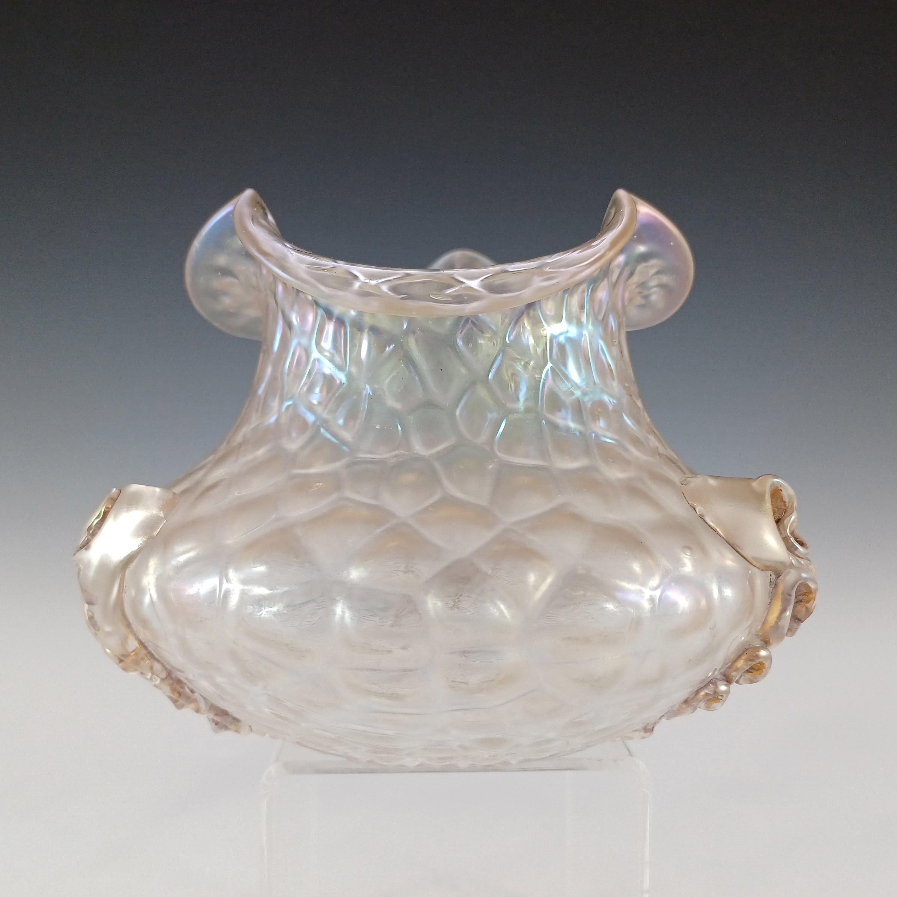 Here we have a beautiful Austrian clear glass vase with gold gilted applied trailed decoration, from the late 19th century art nouveau period. Has a stunning oily, iridescent finish. Made by Kralik, part of the 