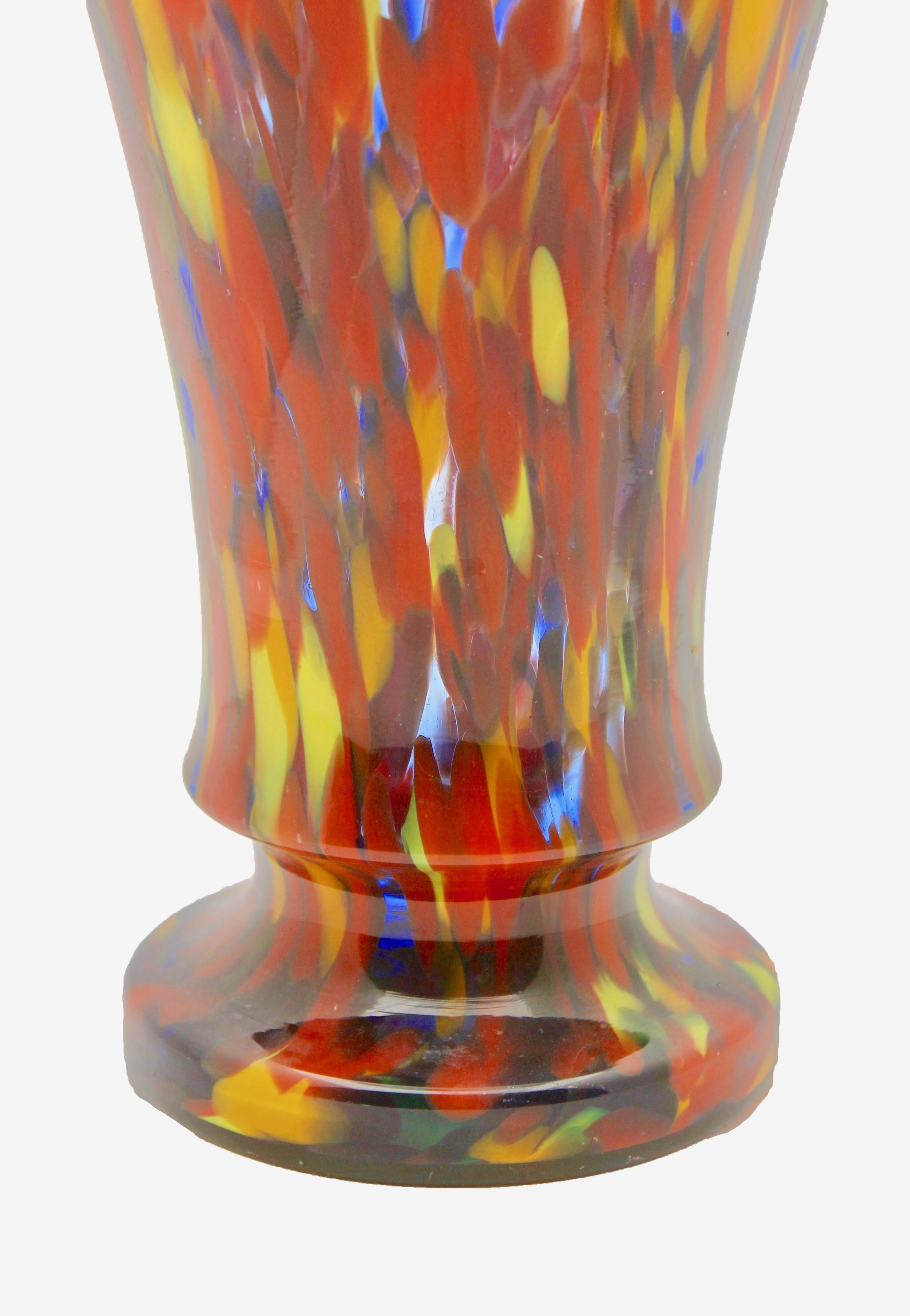Czech Kralik Baluster Vase with Fire Decor, Multicolored Spatterglass 'End-of-Day'