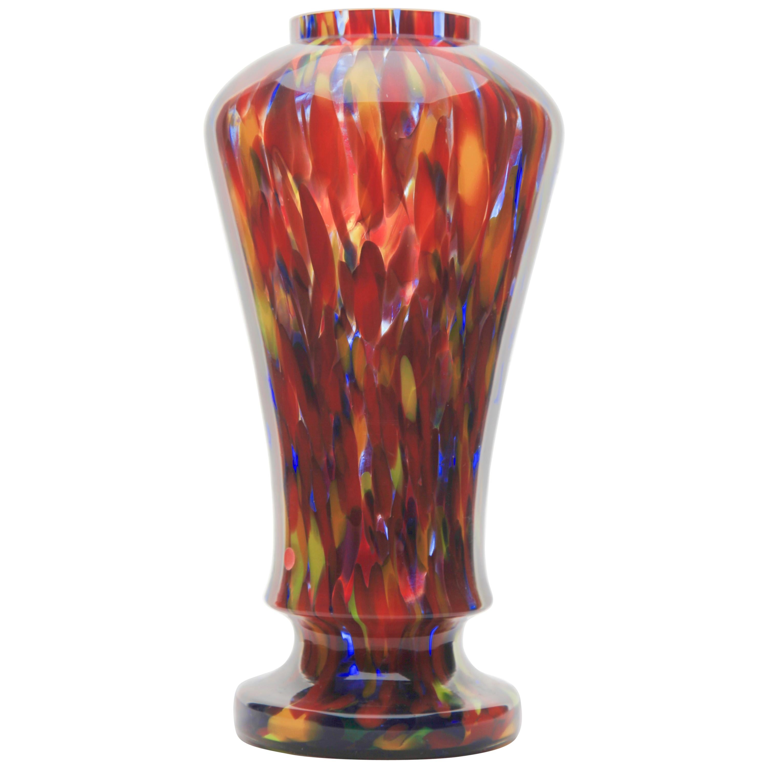 Kralik Baluster Vase with Fire Decor, Multicolored Spatterglass 'End-of-Day'