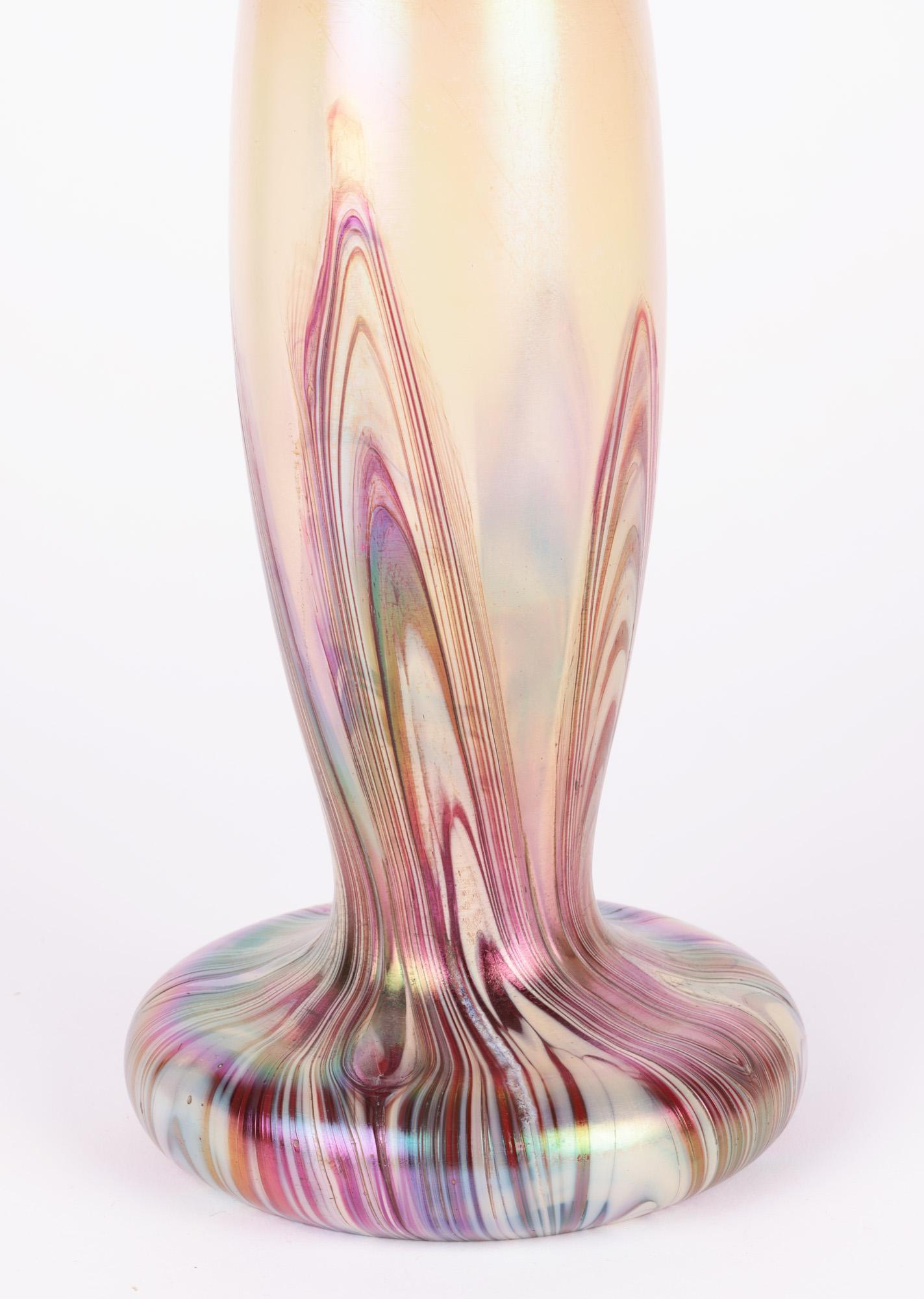 Art Nouveau Kralik Bohemian Bronze Mounted Iridescent Art Glass Vase