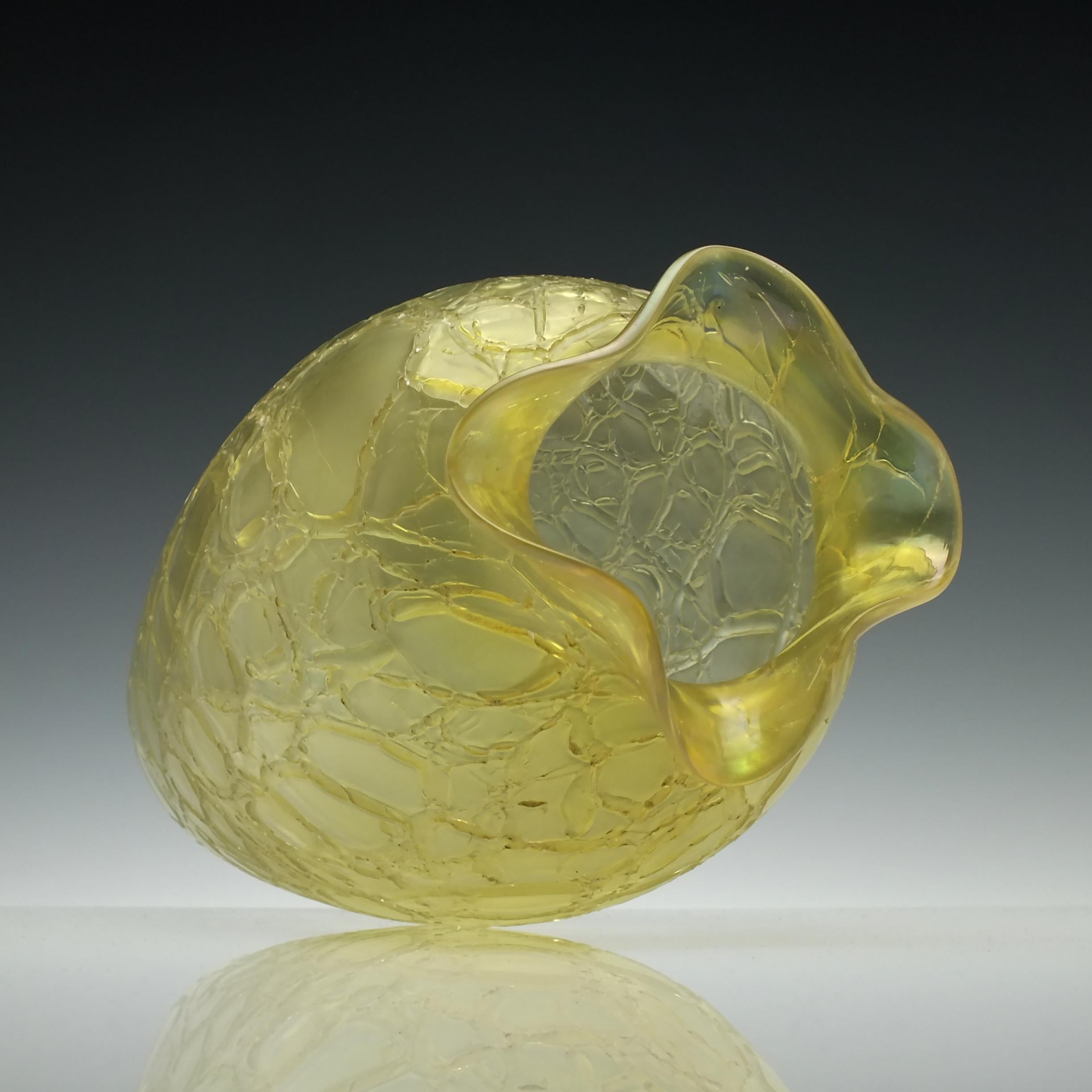 Molded Kralik Citron Crackle Glass Vase, circa 1900