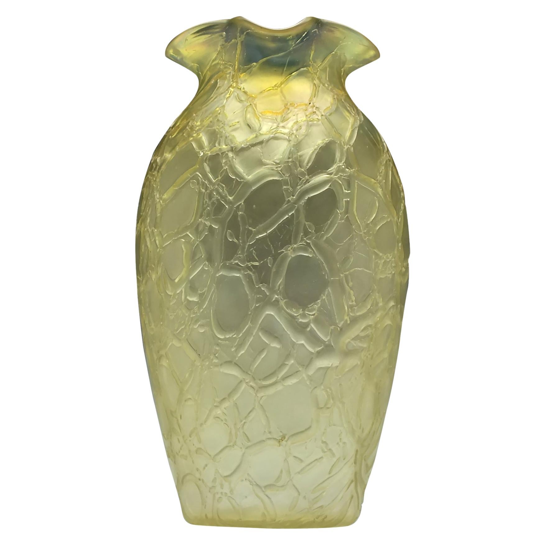 Kralik Citron Crackle Glass Vase, circa 1900