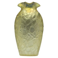 Antique Kralik Citron Crackle Glass Vase, circa 1900