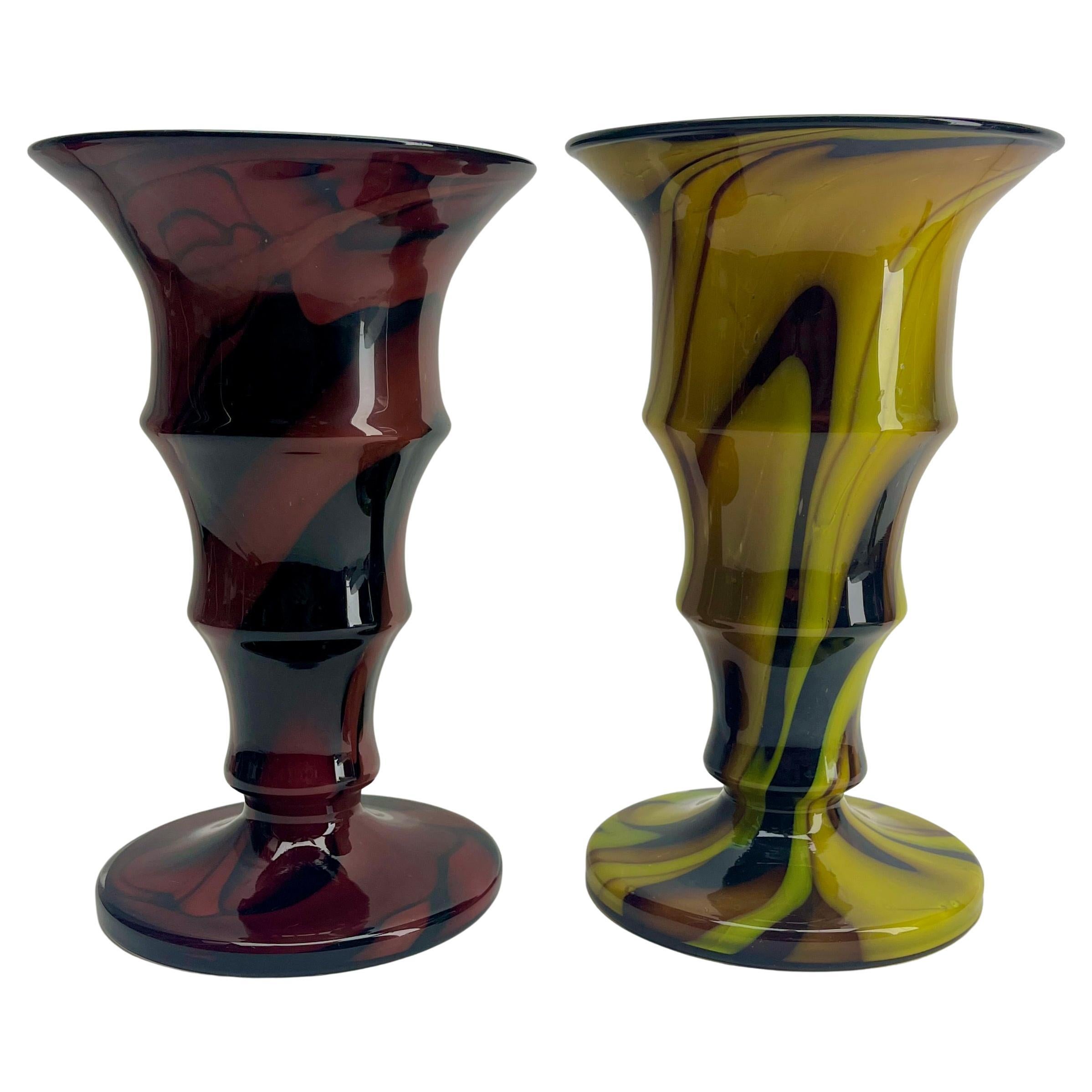 Kralik Ernst Steinwald &Co Vase-Trumpet Vase Laminated Glass Czechoslovakia
Choice of 2 colors

This unusual palette of yellow and brown colors resembling toffee and caramel is thought to come from  Czechoslovakia and stands nicely on a weighted