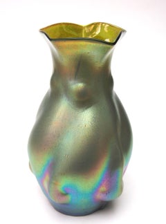 Kralik Glatt Silberiris Large Green Glass Iridised Vase c1899