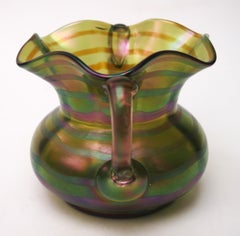 Kralik Green Banded and Handled Iridised Vase c1899