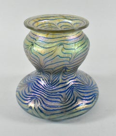 Kralik Iridescent Blue on Gold Bohemian Art Glass Vase