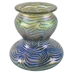 Kralik Iridescent Blue on Gold Bohemian Art Glass Vase