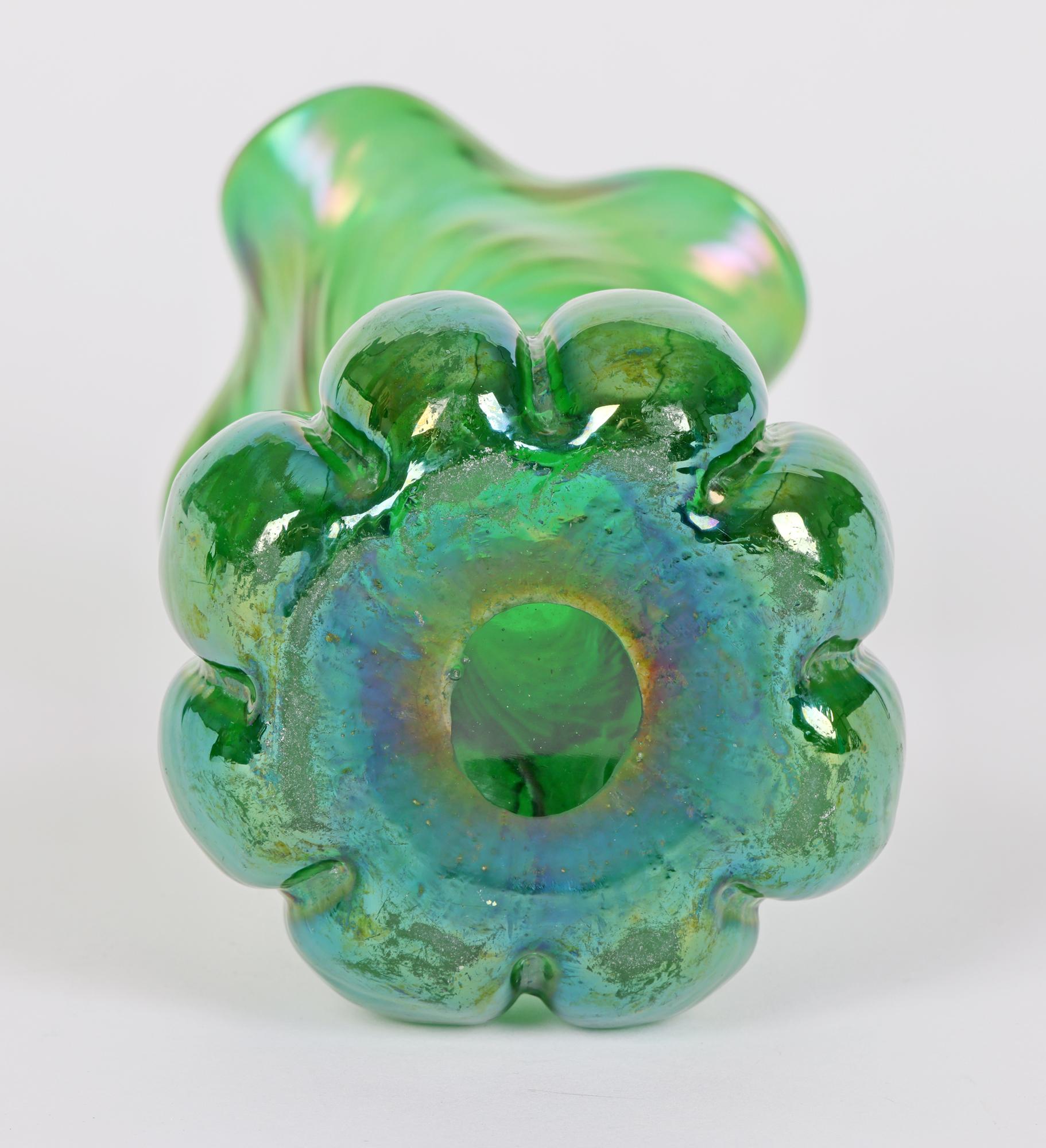 Kralik Loetz Style Iridescent Flower Bud Green Glass Vase c.1900    For Sale 3
