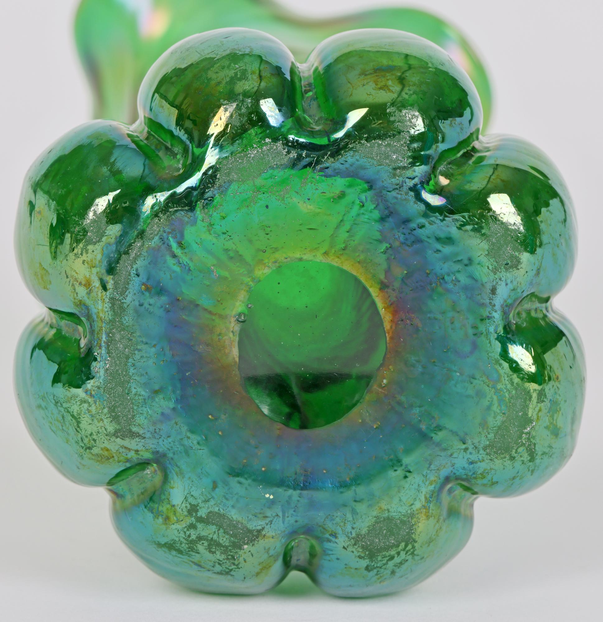 Kralik Loetz Style Iridescent Flower Bud Green Glass Vase c.1900    For Sale 4