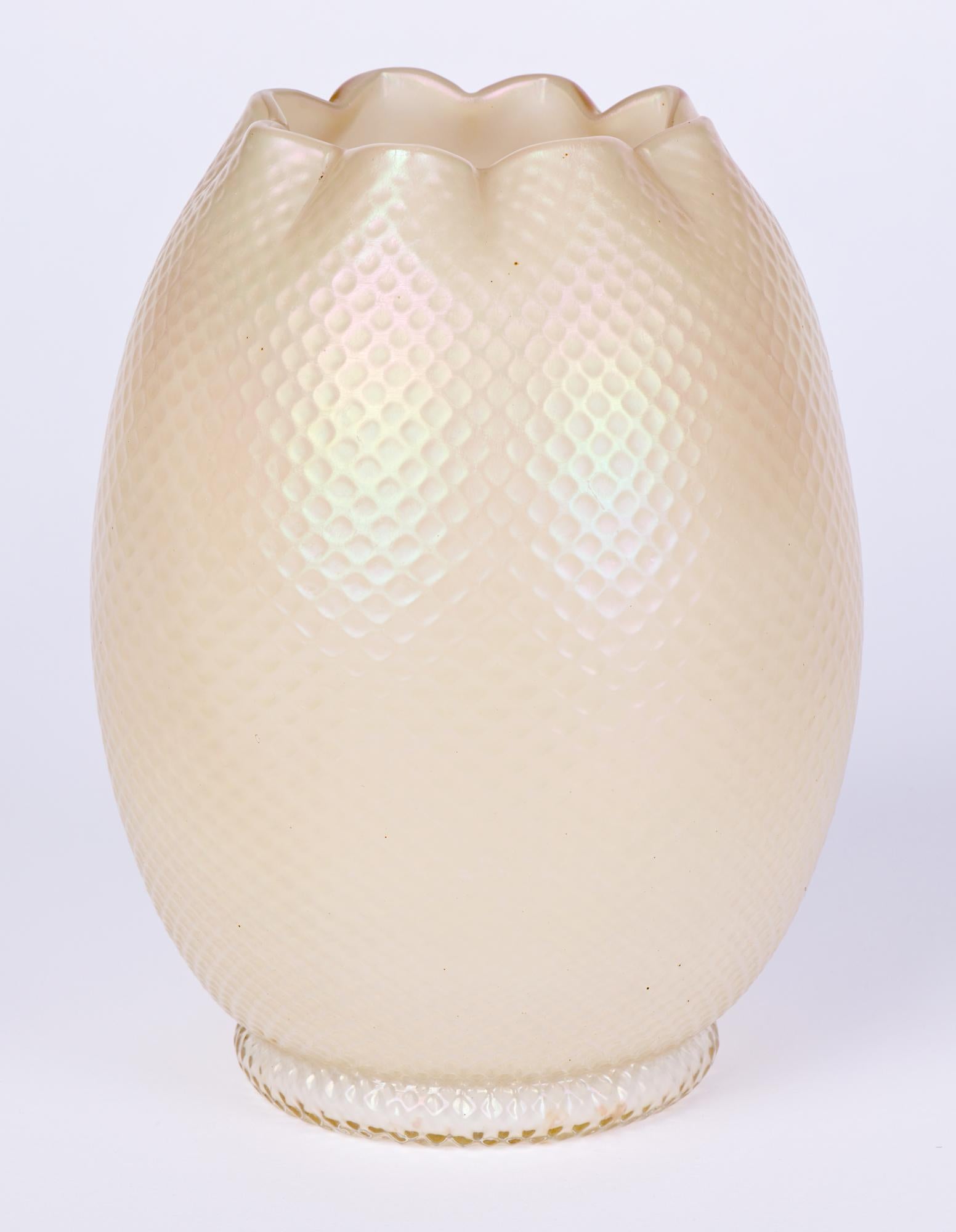 Kralik/Loetz White Opalescent Textured Art Glass Vase For Sale 2