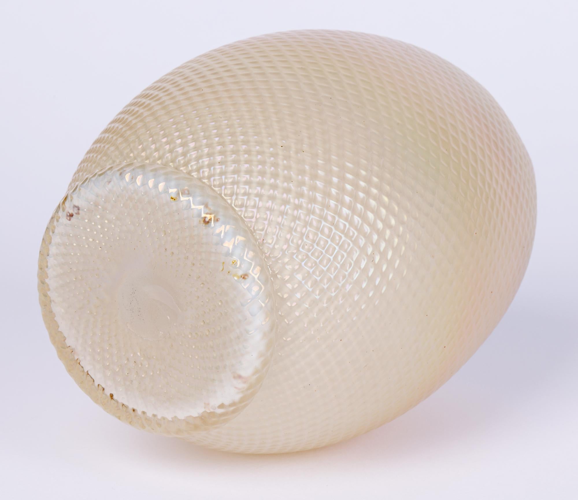 Kralik/Loetz White Opalescent Textured Art Glass Vase For Sale 3