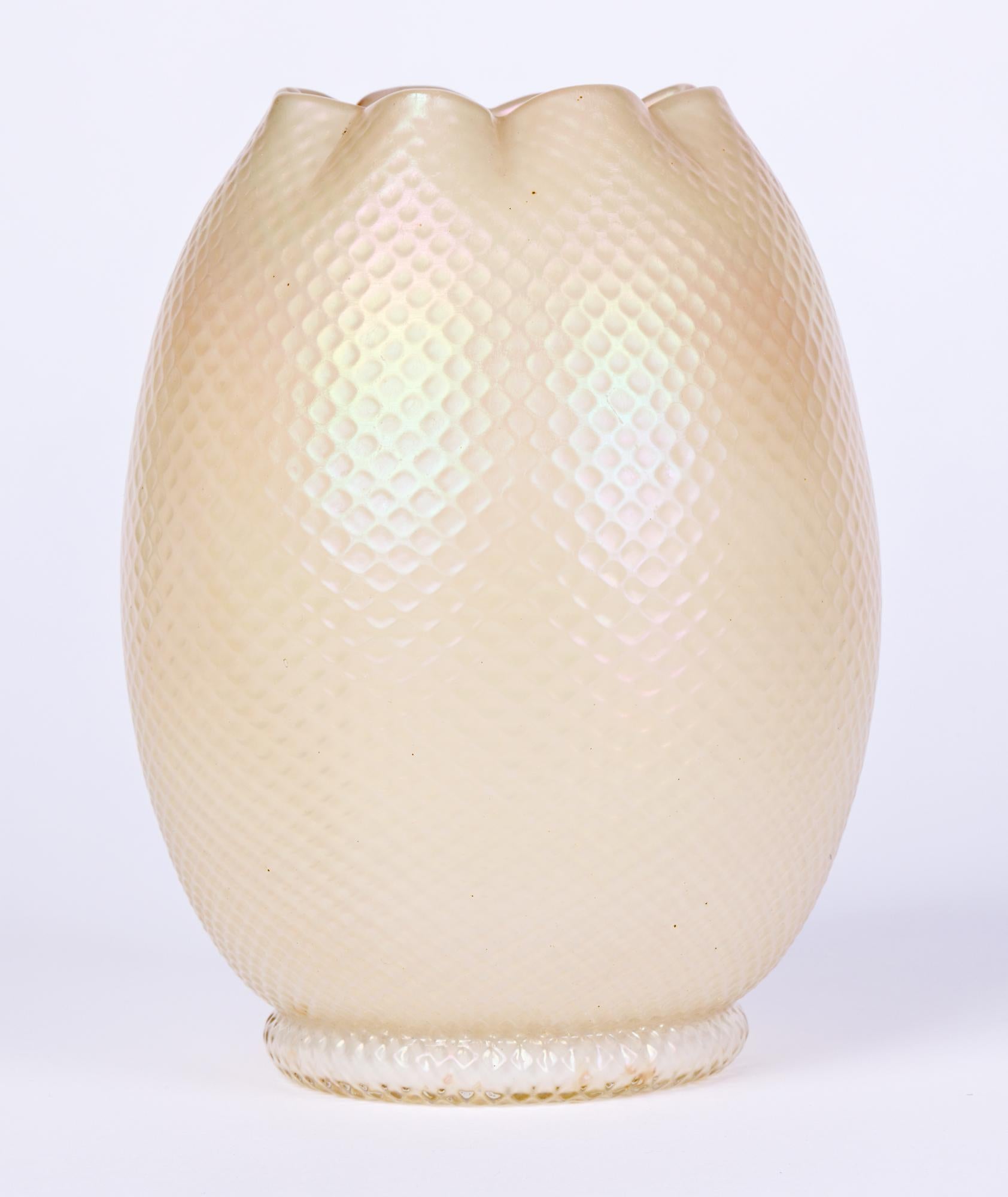 Kralik/Loetz White Opalescent Textured Art Glass Vase For Sale 4