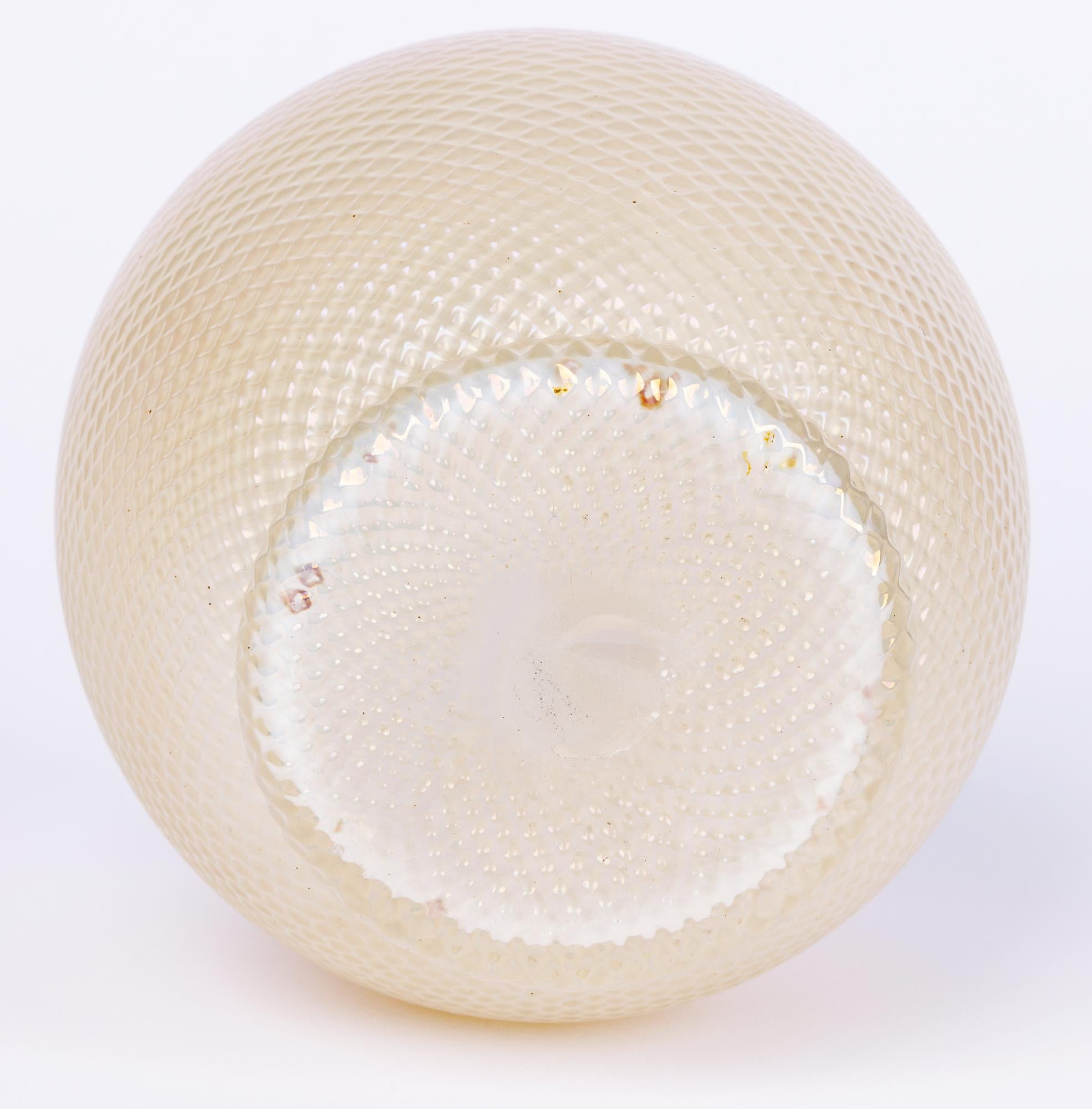 Kralik/Loetz White Opalescent Textured Art Glass Vase For Sale 5