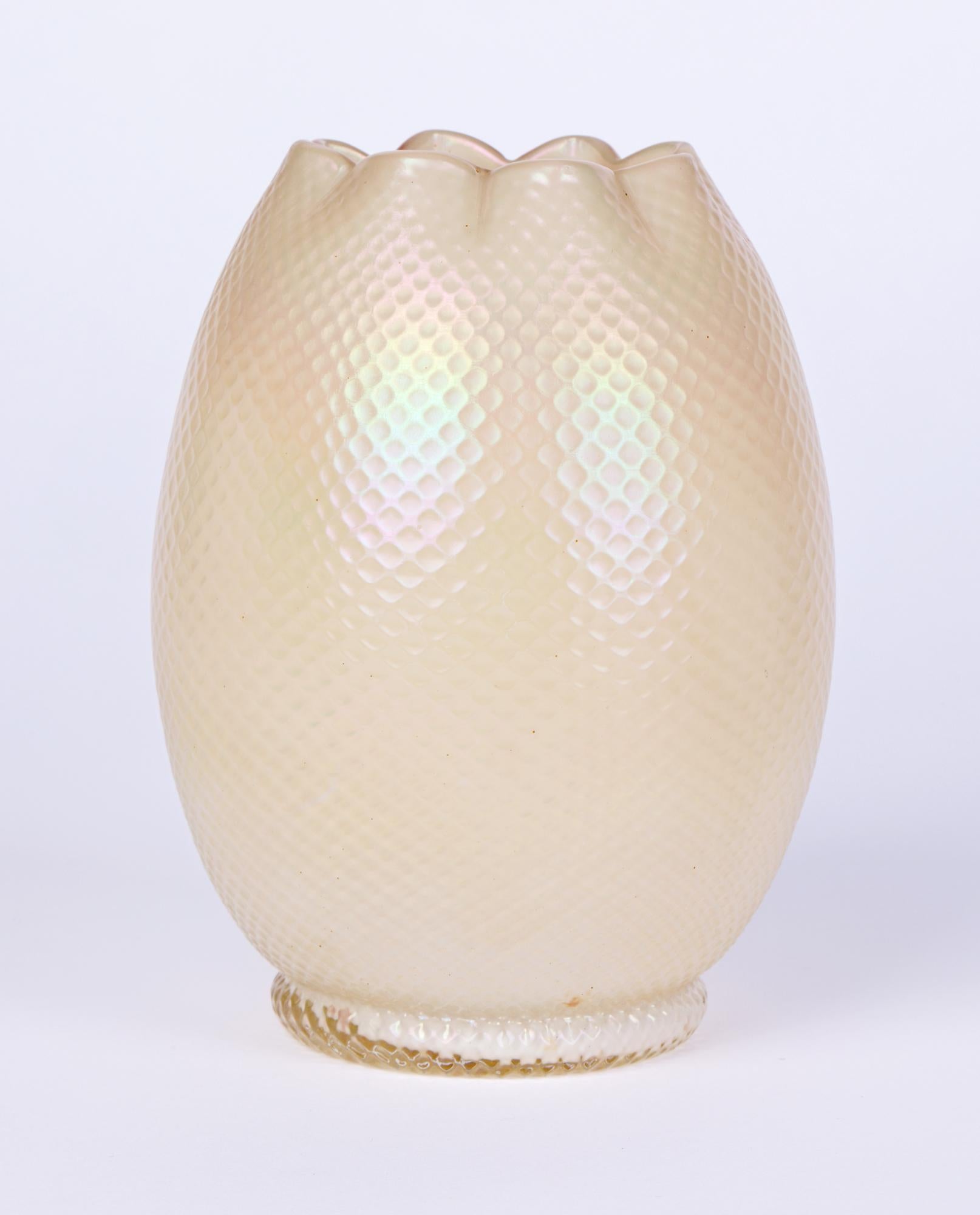 Kralik/Loetz White Opalescent Textured Art Glass Vase For Sale 6