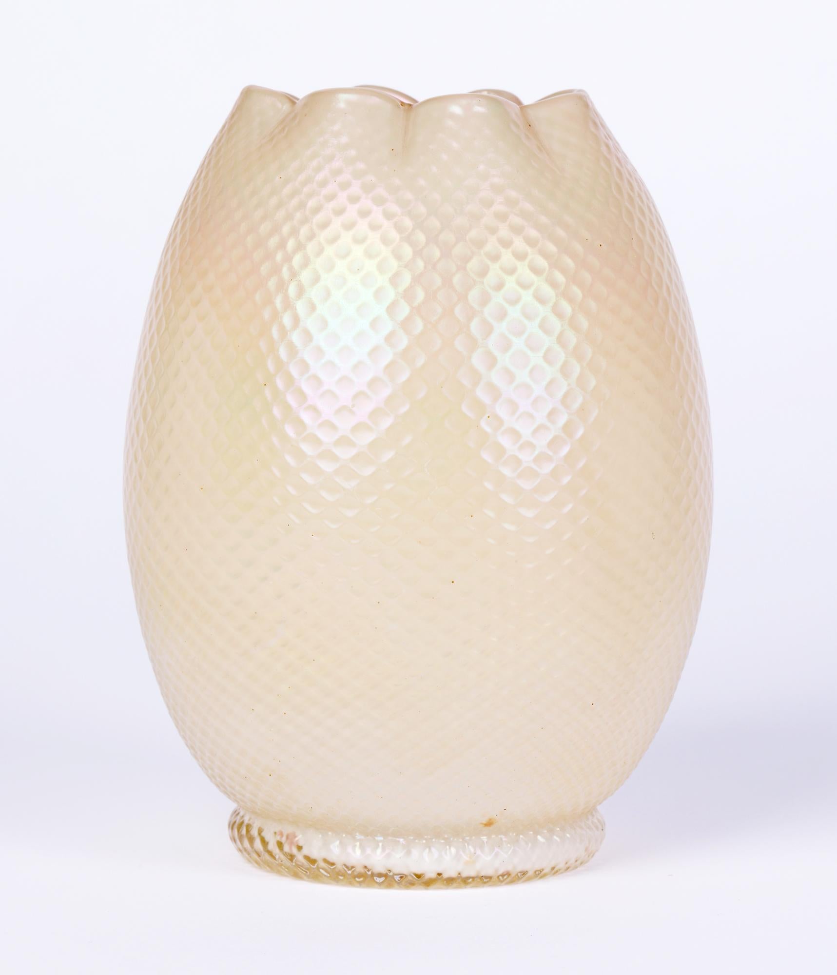 Kralik/Loetz White Opalescent Textured Art Glass Vase For Sale 8