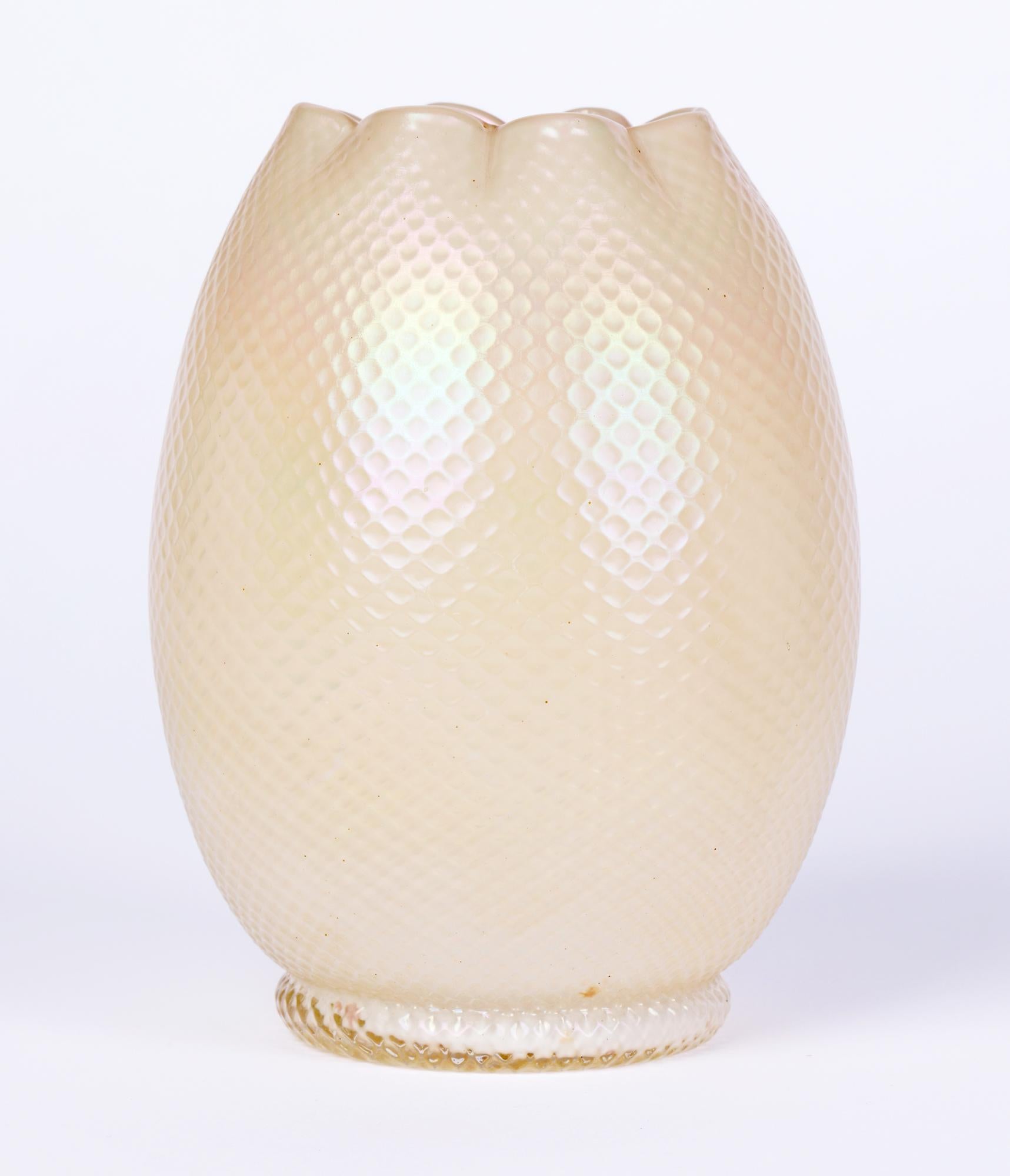 Hand-Crafted Kralik/Loetz White Opalescent Textured Art Glass Vase For Sale