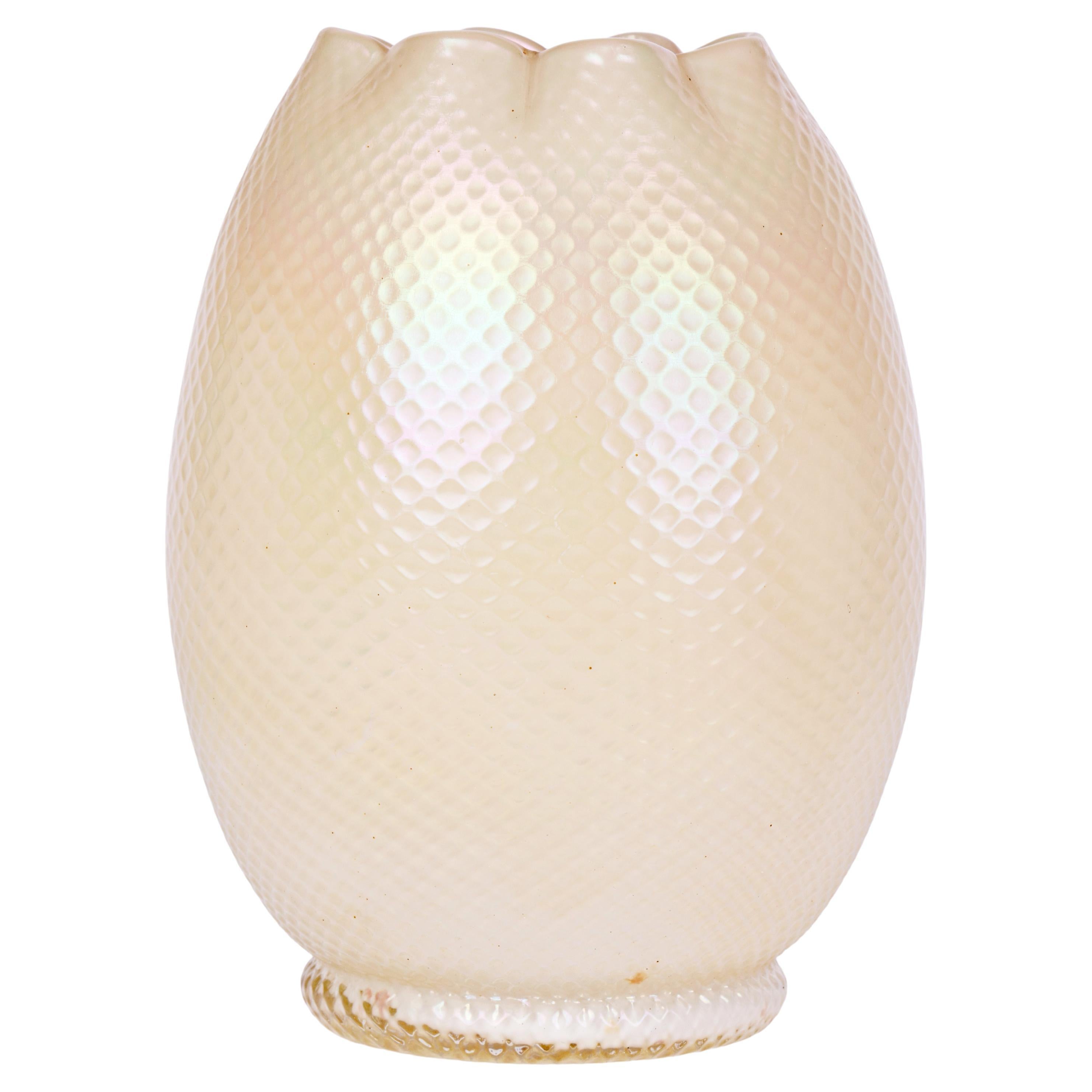 Kralik/Loetz White Opalescent Textured Art Glass Vase For Sale