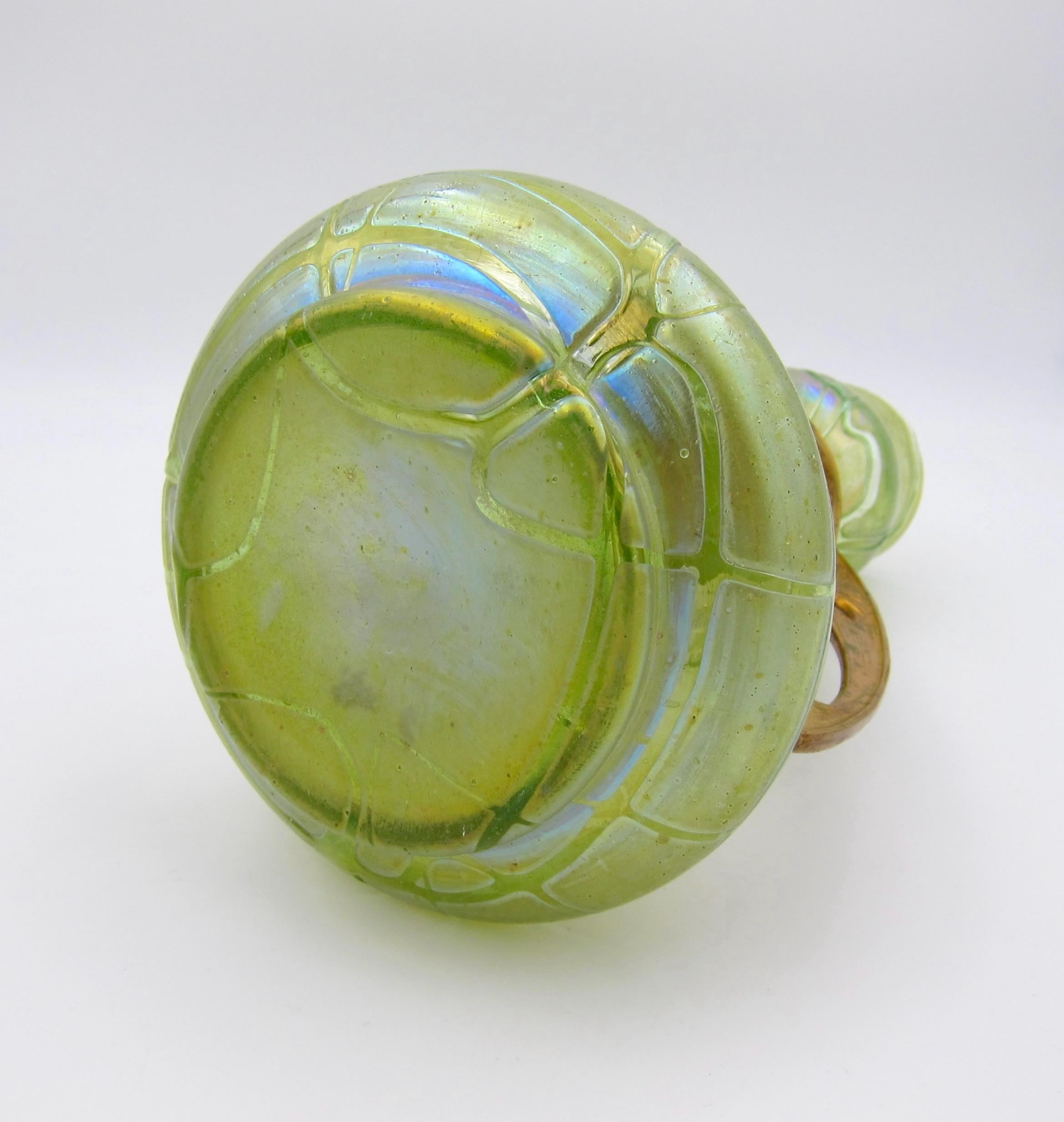 20th Century Kralik Pampas Iridescent Green Glass Vase with Art Nouveau Gilt Metal Mount