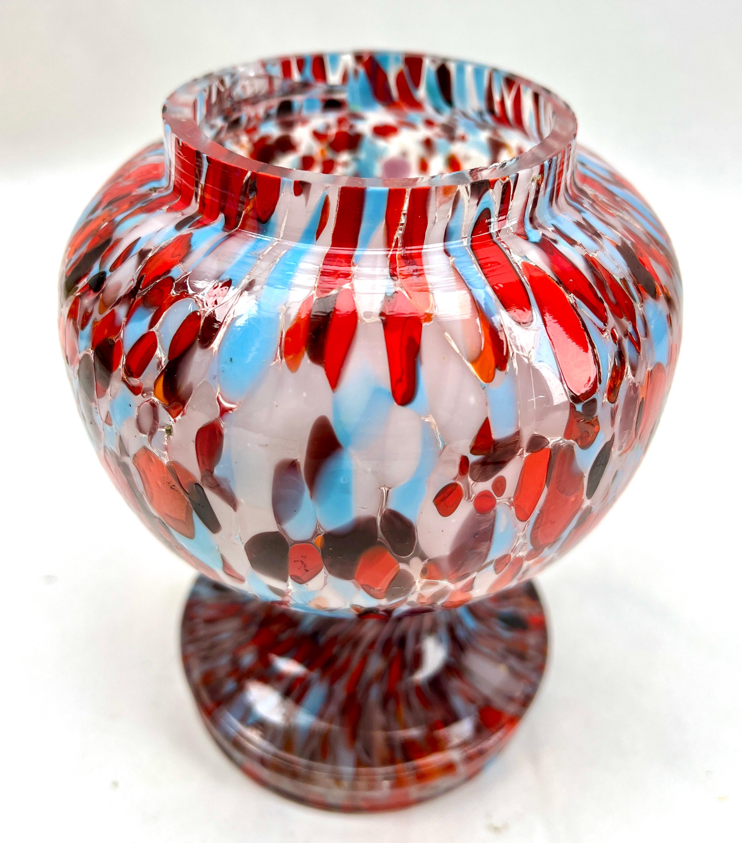 Art Nouveau Kralik 'Pique Fleurs'  Vase, in Multi Color Decor with Grille, Late 1930s For Sale