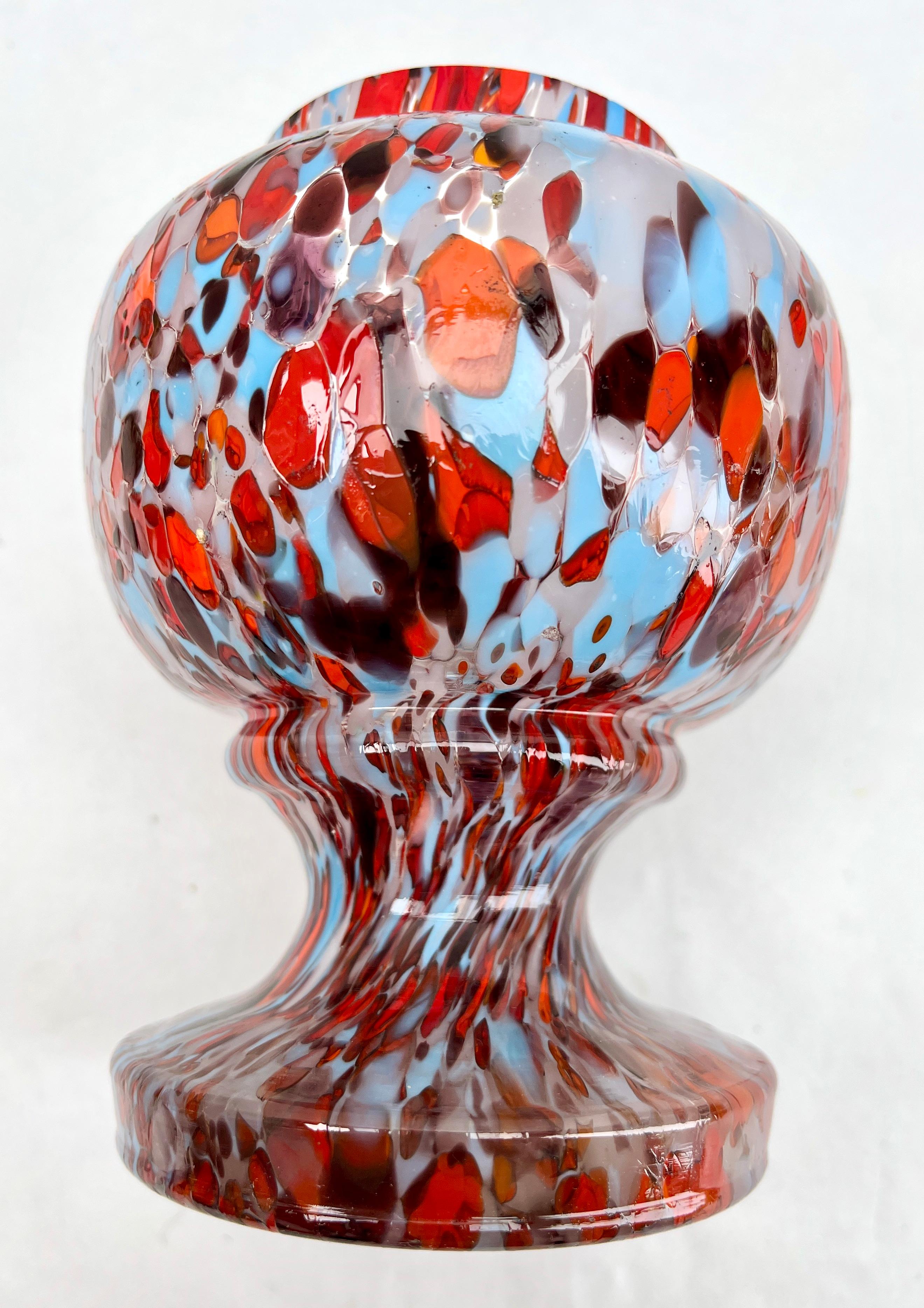 20th Century Kralik 'Pique Fleurs'  Vase, in Multi Color Decor with Grille, Late 1930s For Sale