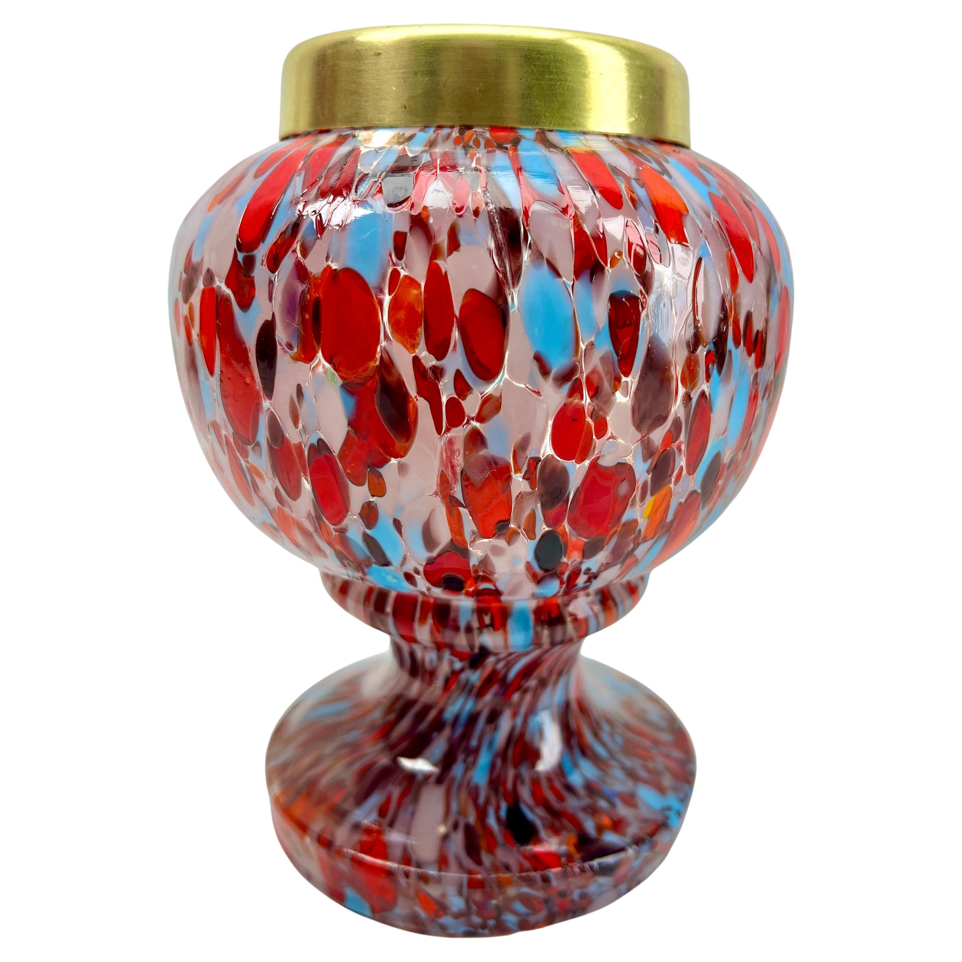 Kralik 'Pique Fleurs'  Vase, in Multi Color Decor with Grille, Late 1930s For Sale