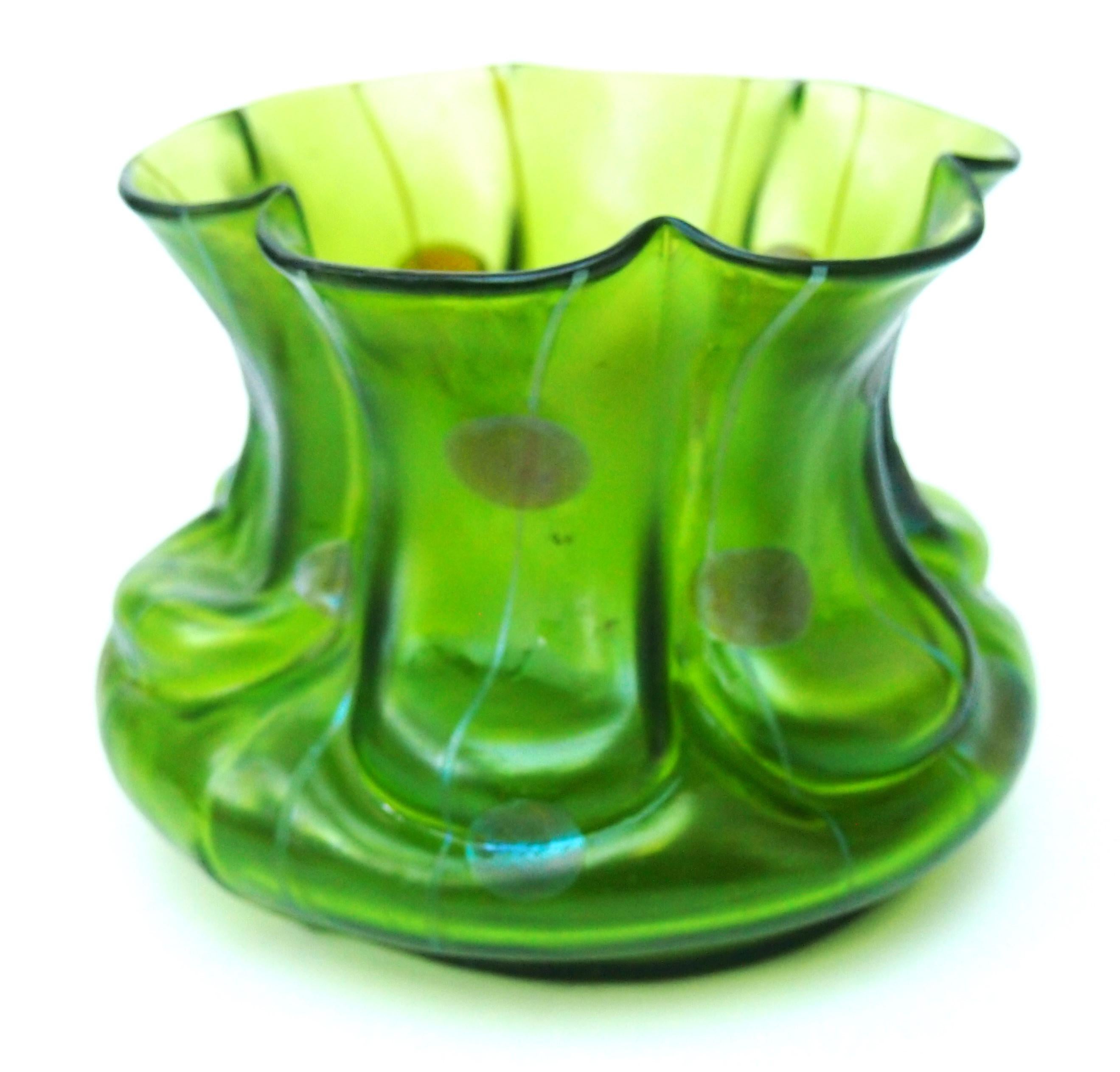 Art Nouveau Kralik Striefen and Flecken Bohemian Glass Vase c1899 For Sale