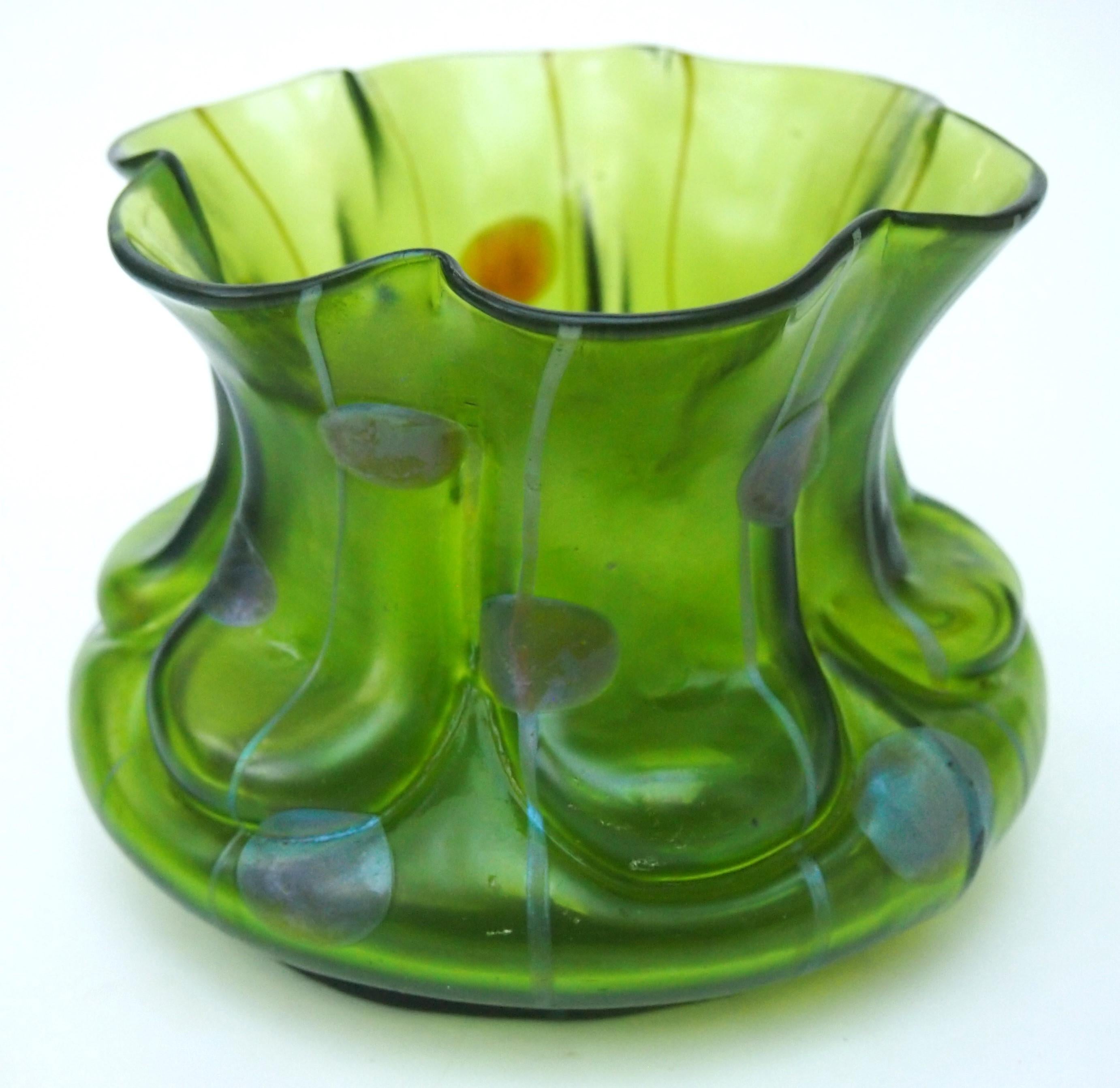 Czech Kralik Striefen and Flecken Bohemian Glass Vase c1899 For Sale