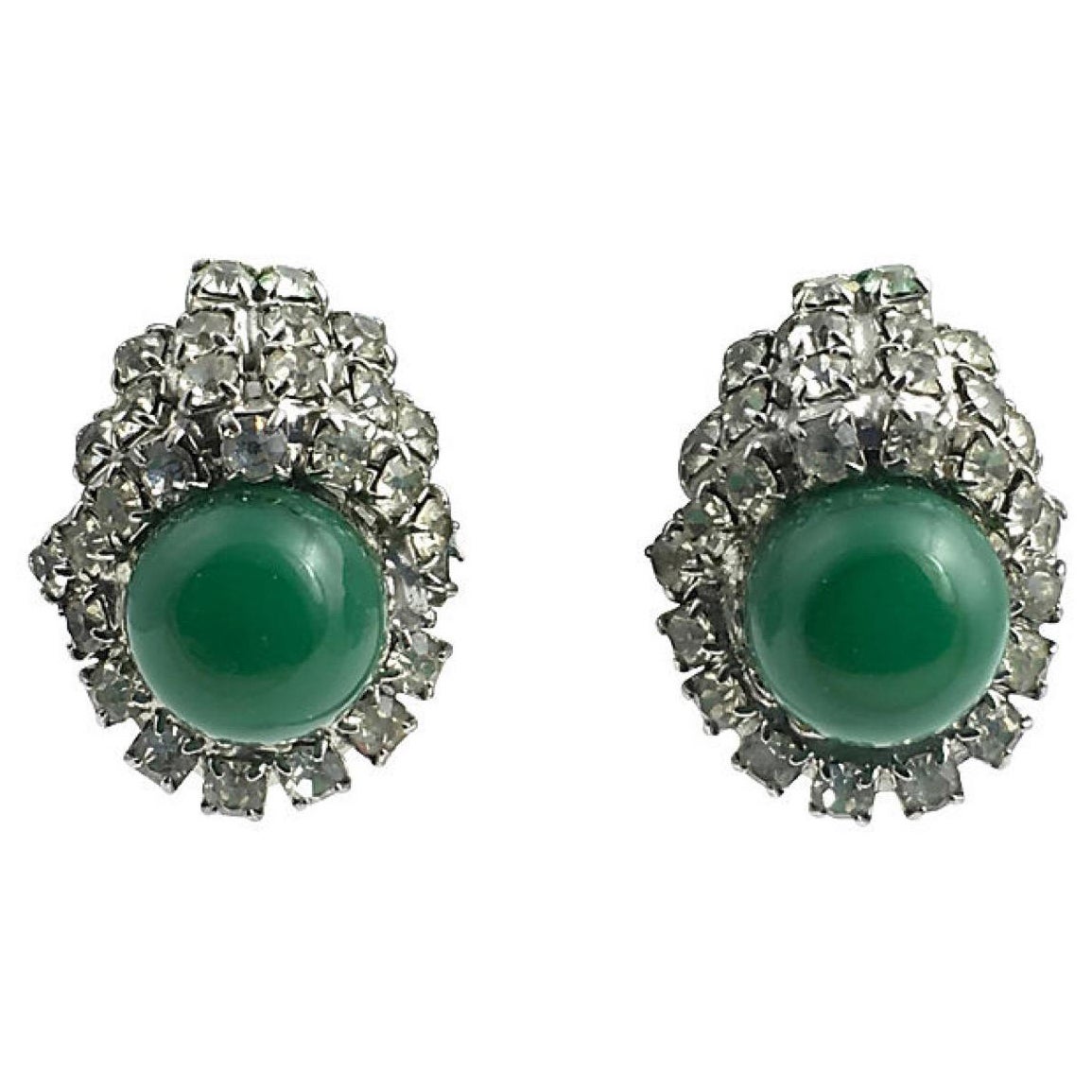 Kramer Boucles d'oreilles fantaisie en faux jade et strass en vente
