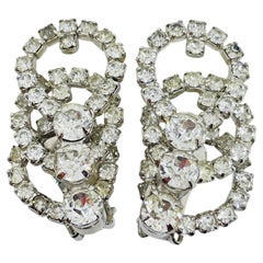 KRAMER NEW YORK signed vintage silver tone rhinestones designer clip on earrings