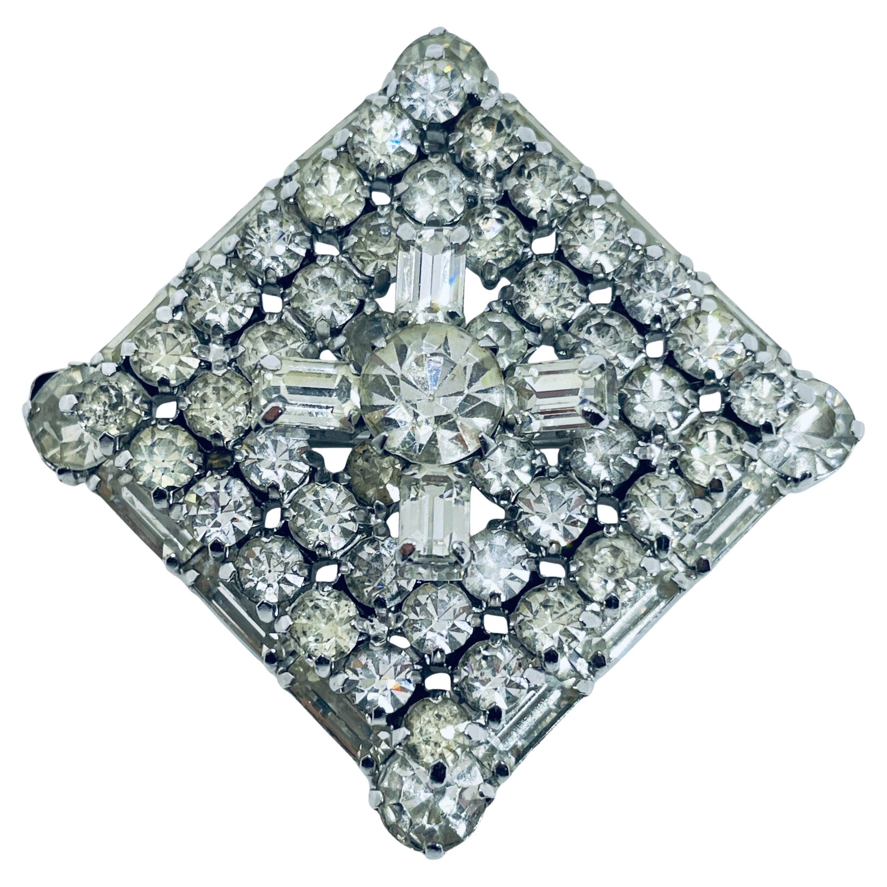 KRAMER of NEW YORK signed silver tone glass stones massive designer brooch