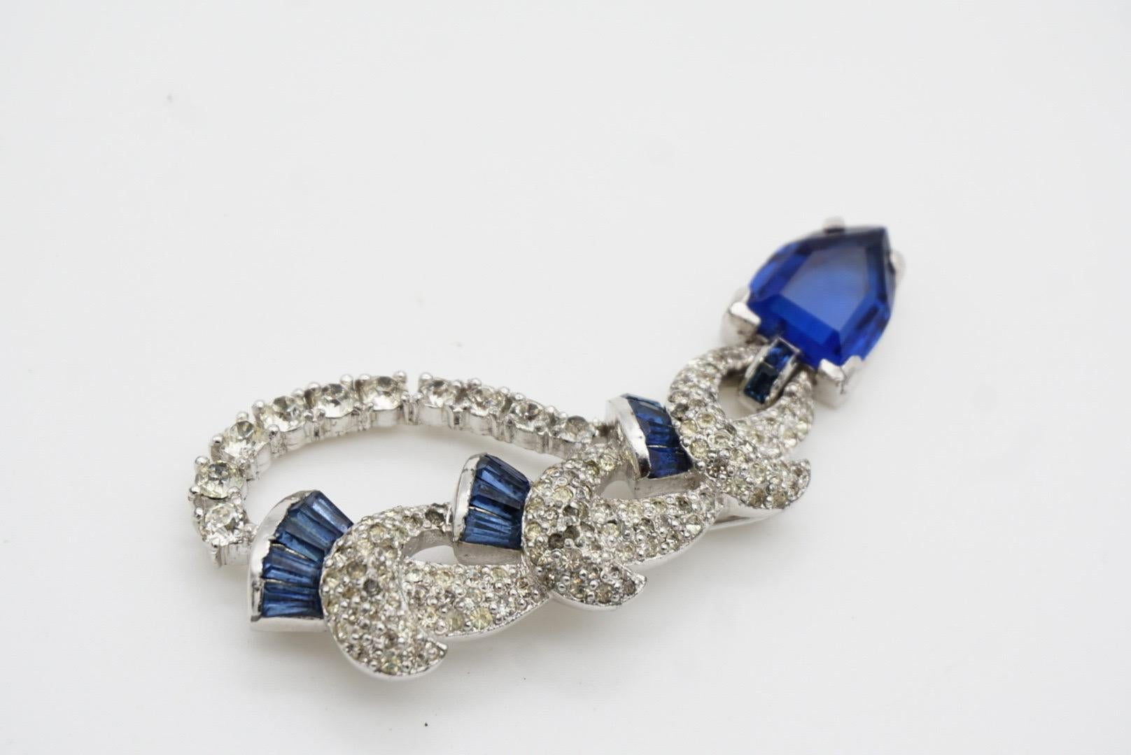 Kramer of New York Vintage 1950s Sapphire Navy Crystals Water Drop Knot Brooch 5