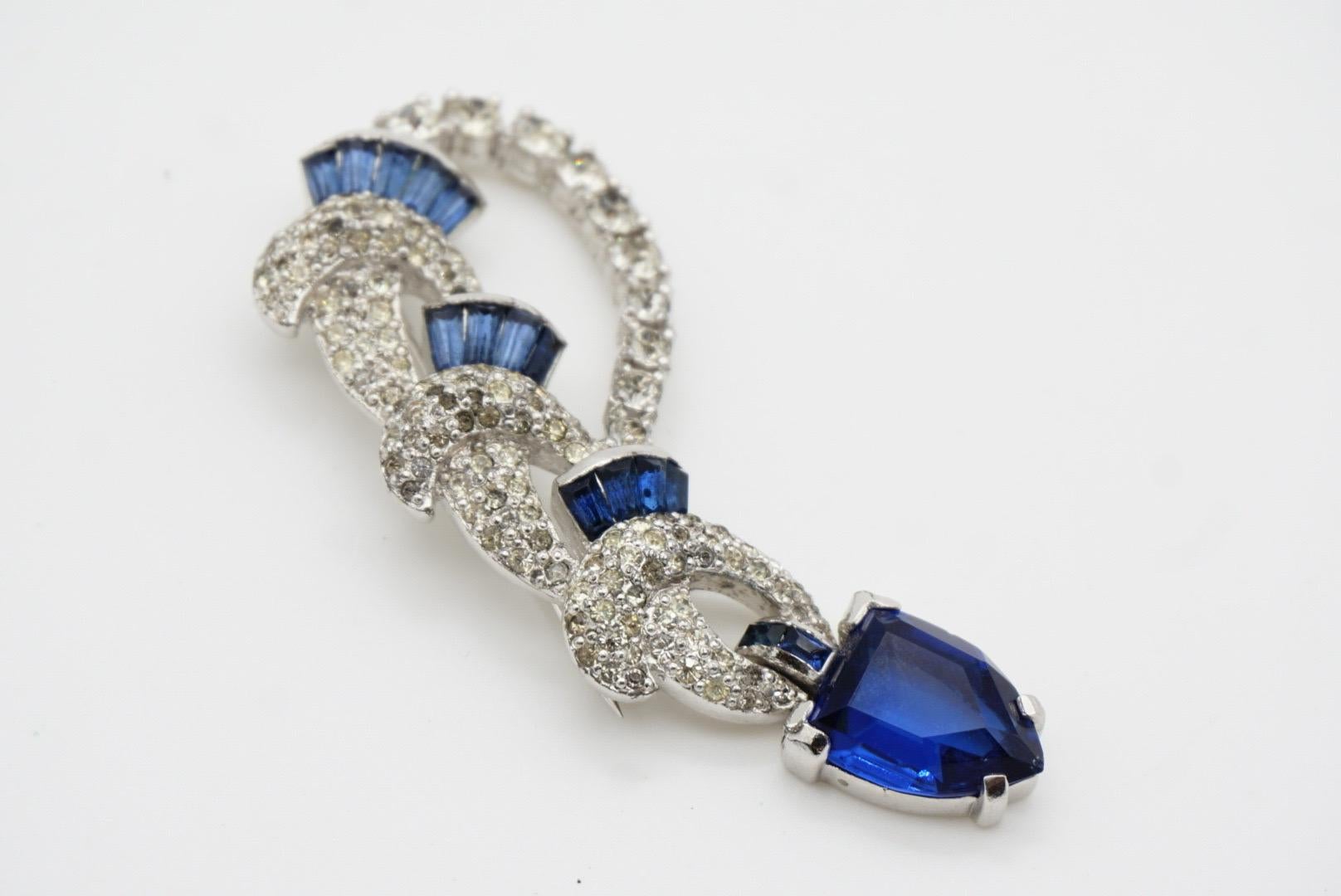 Kramer of New York Vintage 1950s Sapphire Navy Crystals Water Drop Knot Brooch 6