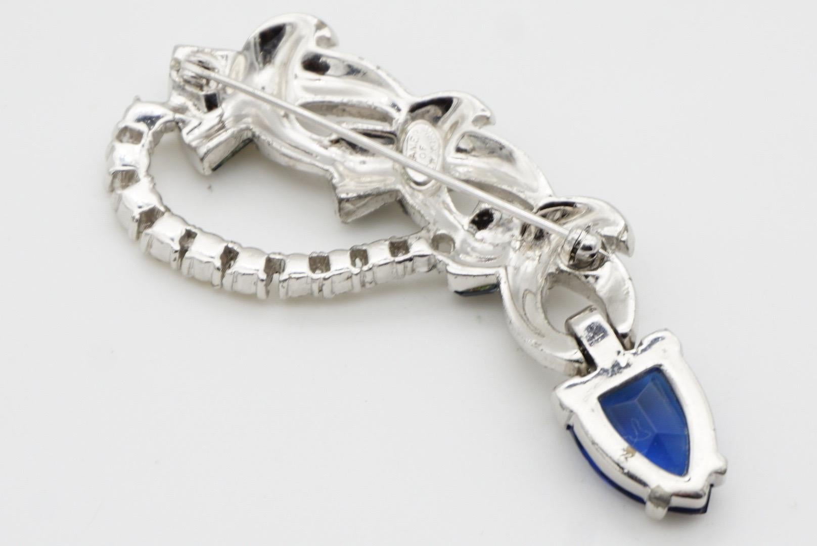Kramer of New York Vintage 1950s Sapphire Navy Crystals Water Drop Knot Brooch 8