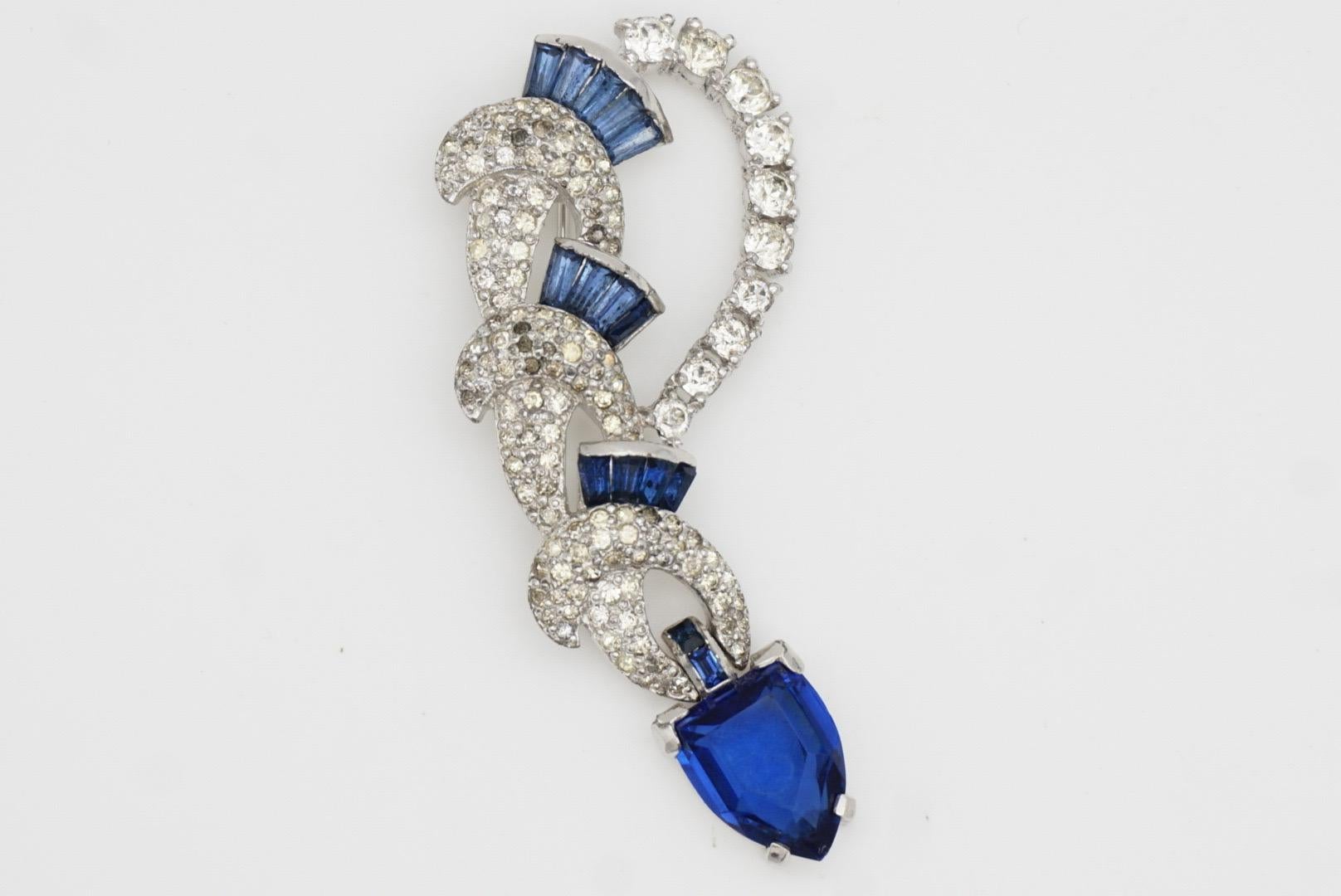 Kramer of New York Vintage 1950s Sapphire Navy Crystals Water Drop Knot Brooch 3