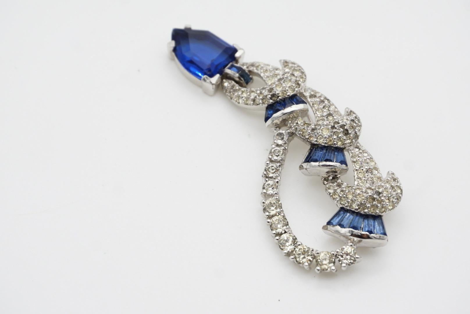 Kramer of New York Vintage 1950s Sapphire Navy Crystals Water Drop Knot Brooch 4