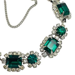 KRAMER OF N.Y. signed vintage silver emerald rhinestones designer bracelet