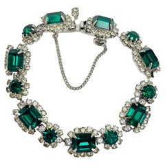 KRAMER OF N.Y. signed Vintage silver emerald rhinestones designer bracelet