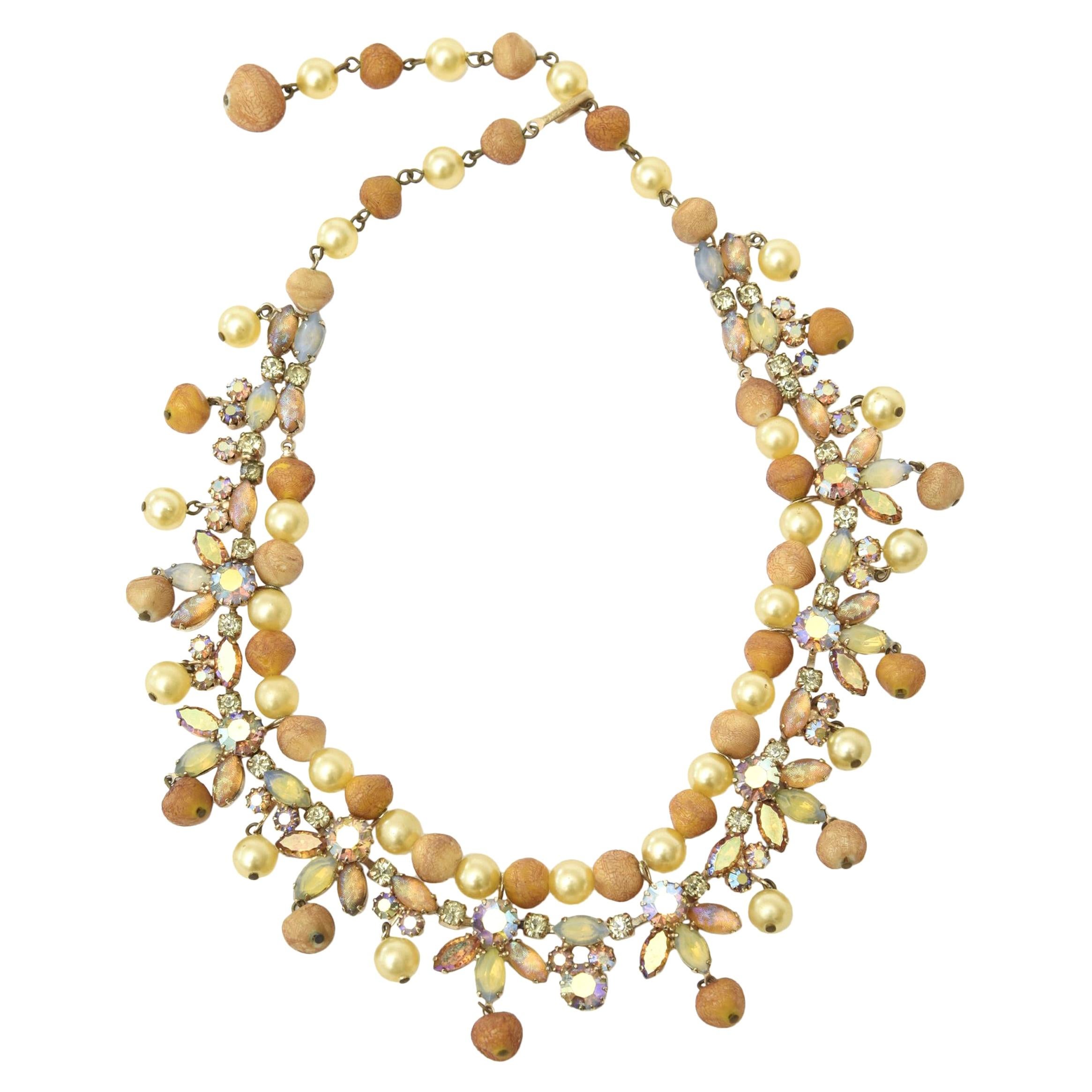 Kramer Rhinestone, Faux Pearl & Resin Collar Necklace Vintage For Sale