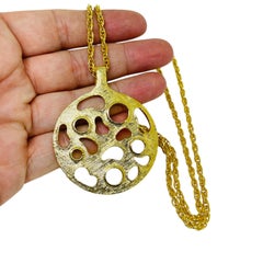 KRAMER signed vintage gold tone modernist designer pendant chain necklace