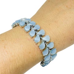 KRAMER signed vintage silver tone blue thermoset lucite designer link bracelet