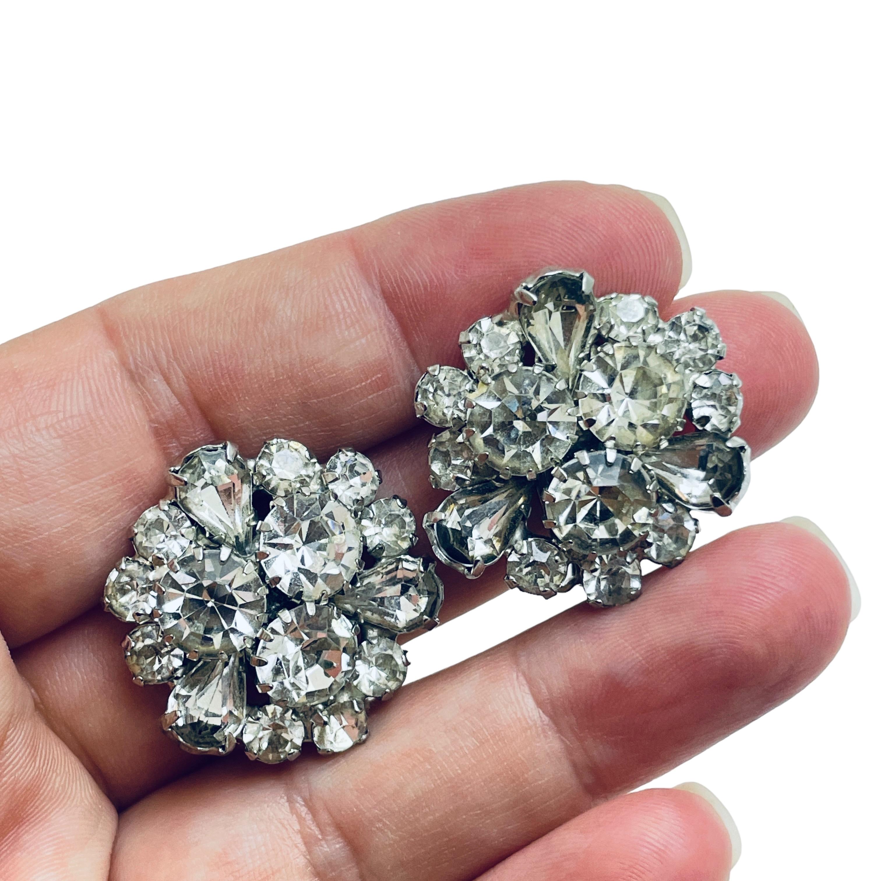 Women's KRAMER signed vintage silver tone rhinestone designer earrings