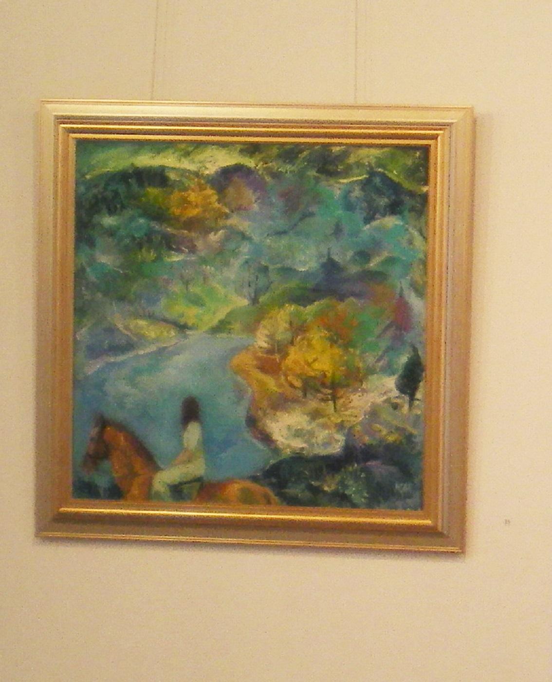 Présence émotionnelle - Paysage Peinture à l'huile Couleurs Jaune Brown Vert Blanc Bleu - Painting de Krasimira Mihailova