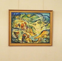 Gorge - Landscape Painting Blue White Green Yellow Brown