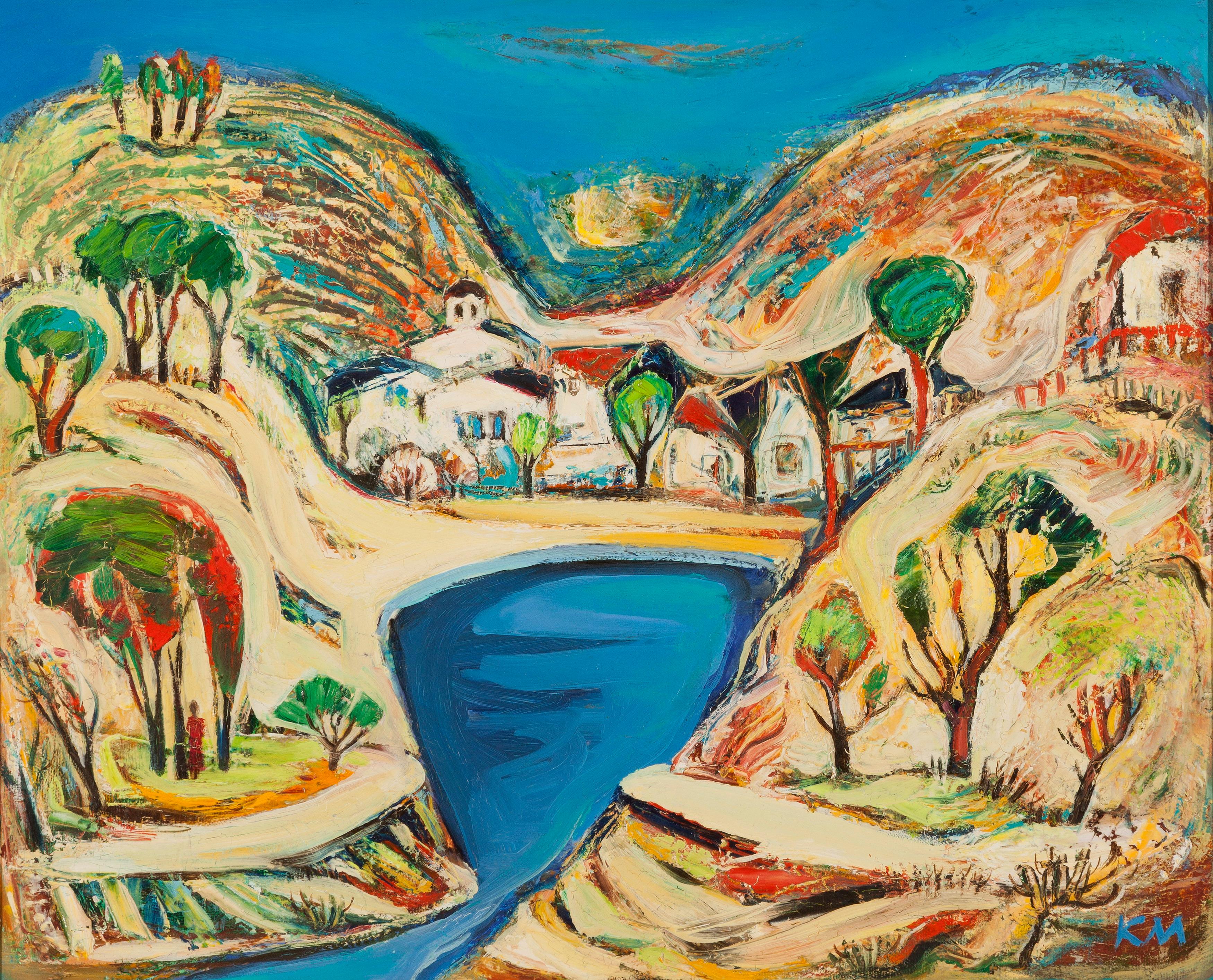 Krasimira Mihailova Landscape Painting – Landschaft mit abgerundeten Hügeln