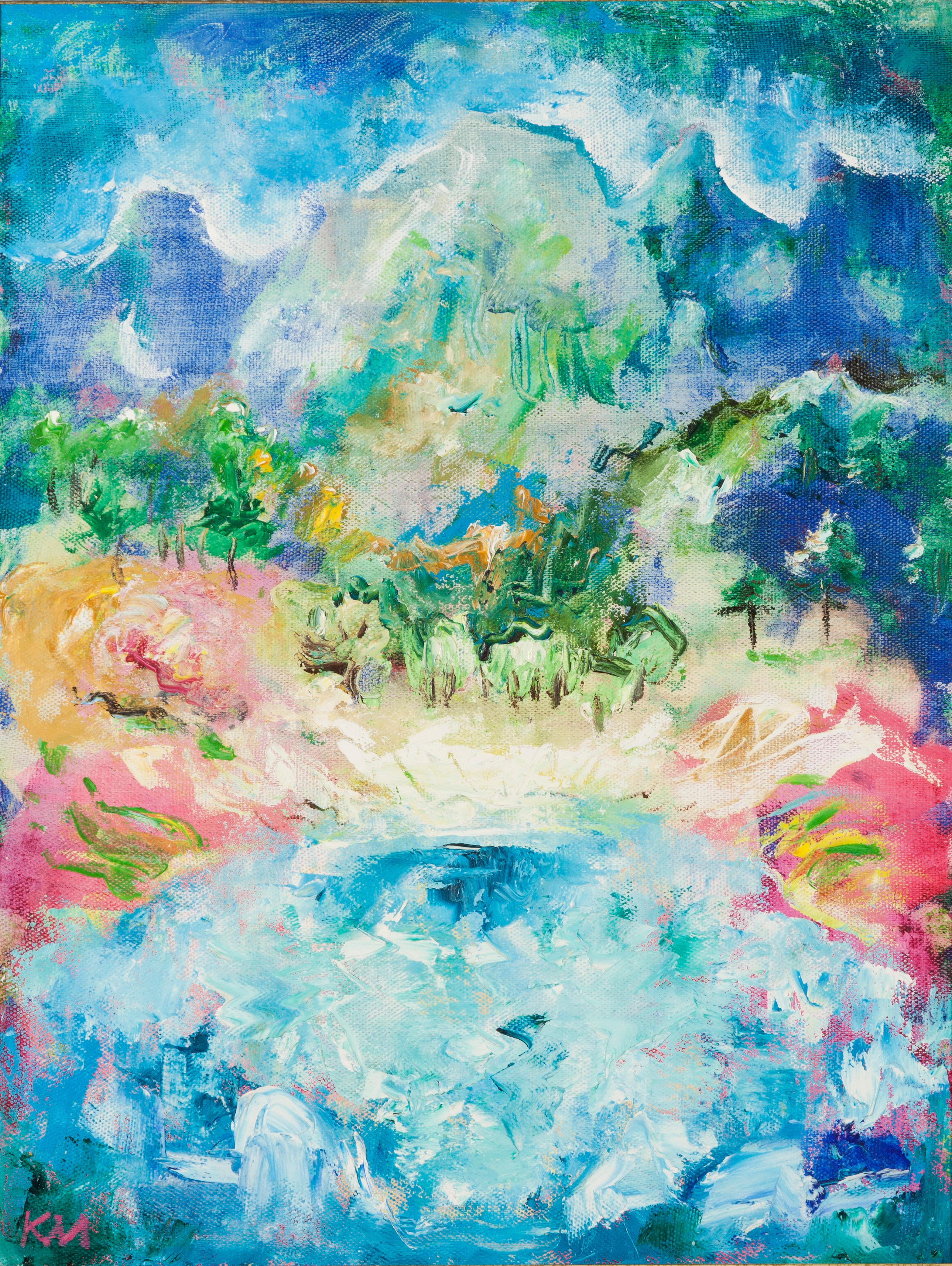 Krasimira Mihailova Landscape Painting – Mountain Lake. Impressionistischer Druck