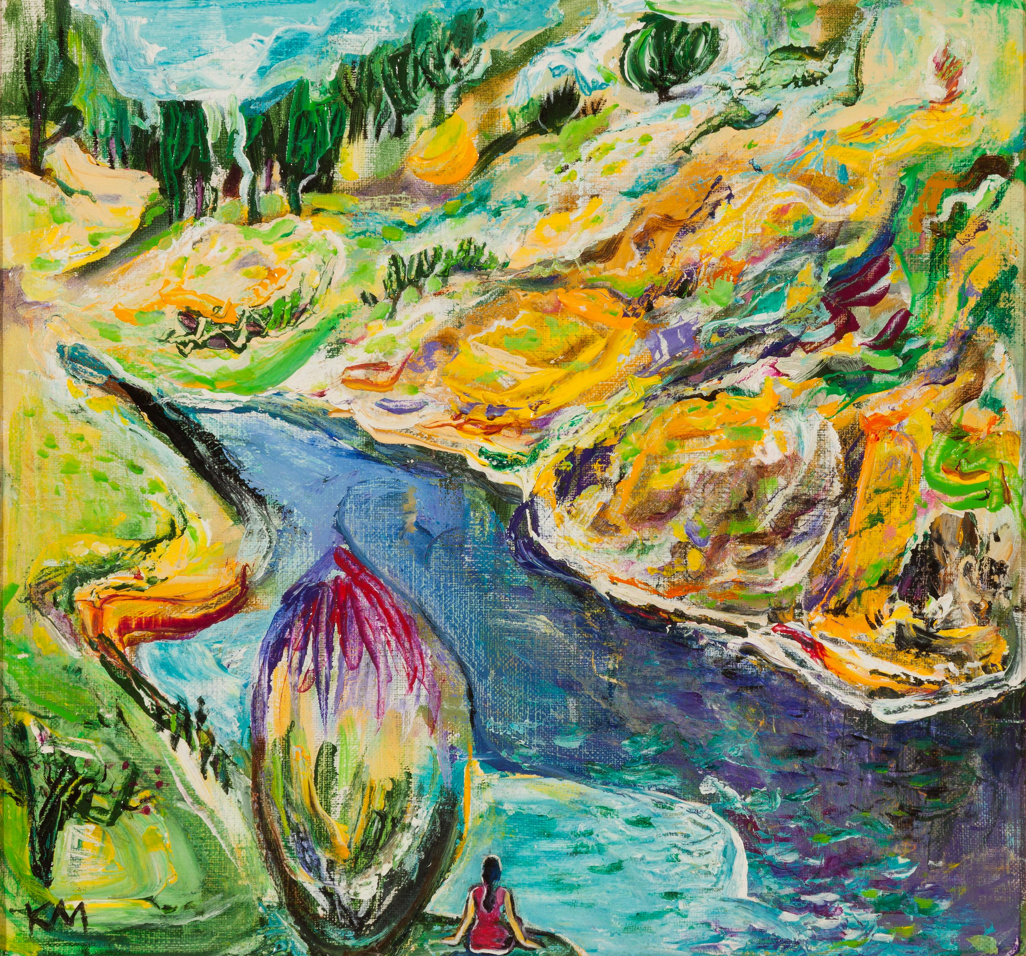 Krasimira Mihailova Landscape Painting – Scenic Slopes At The Lake, Landschaftsszenen